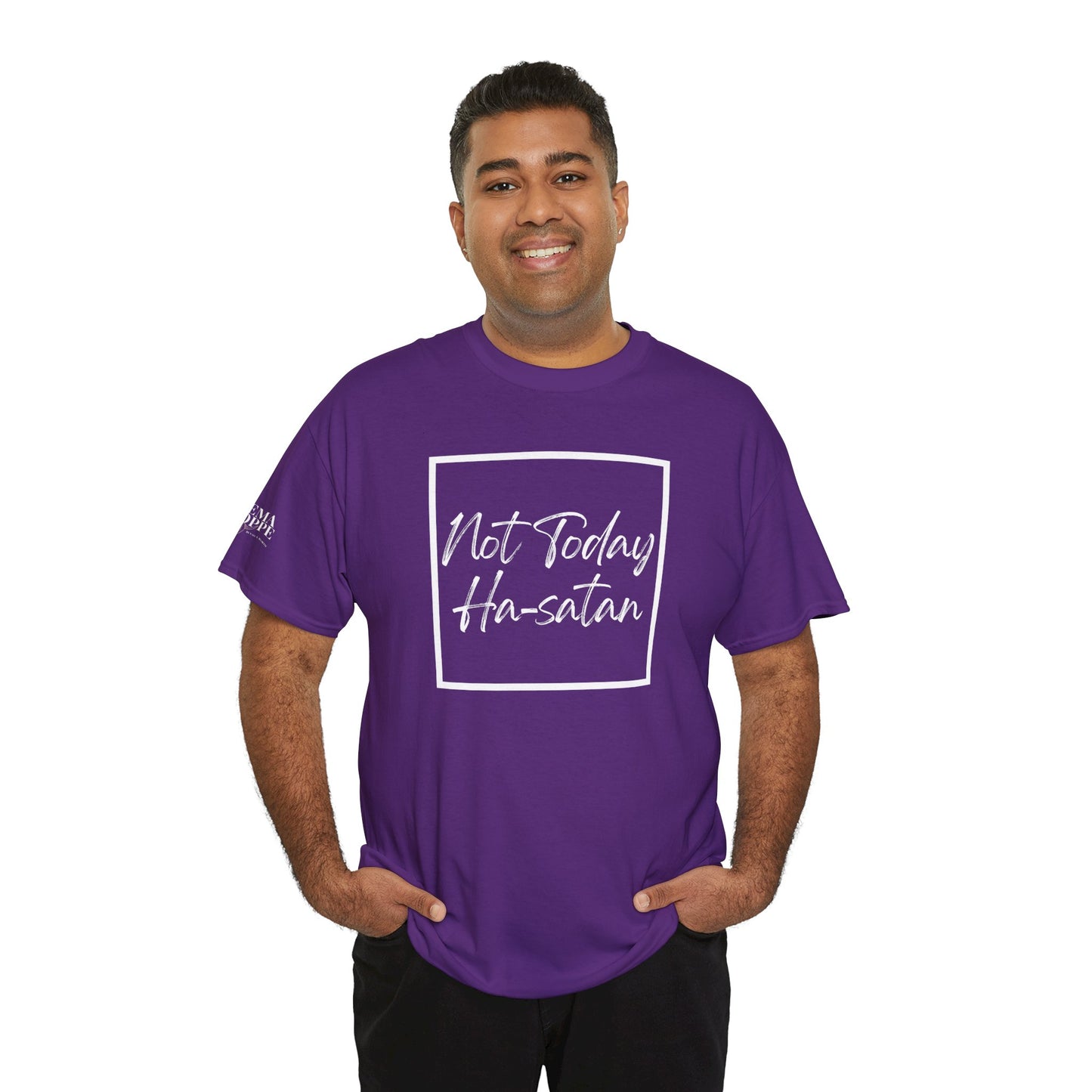 "Not Today Ha-satan" Cotton Tee Minimal Script Graphic Tee