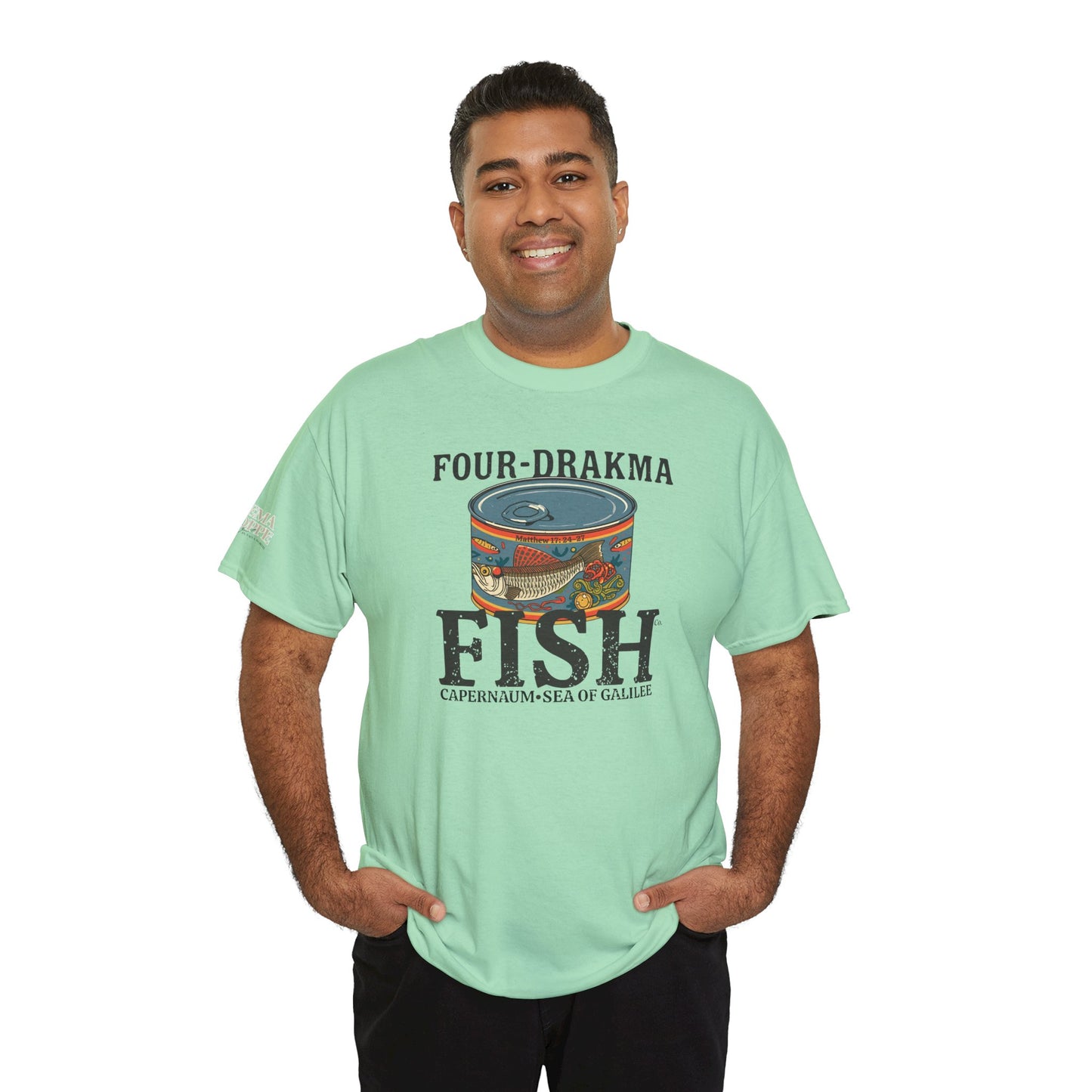 Vintage Four-Drachma Fish Co Matthew 17:24-27 Unisex Tee for Fishermen and Bible Enthusiasts