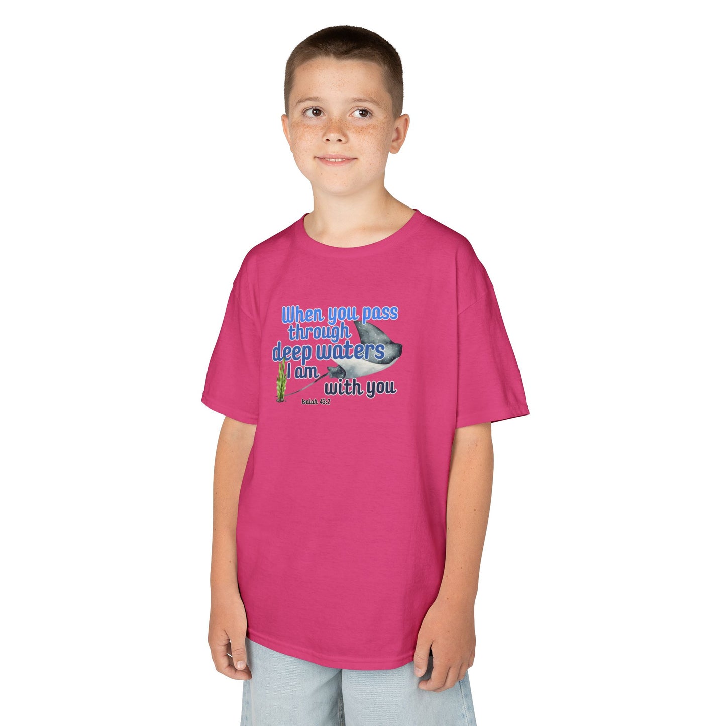 "When you pass through deep waters I am with you" Stingray Bible Verse Shirt Kid's Shirt