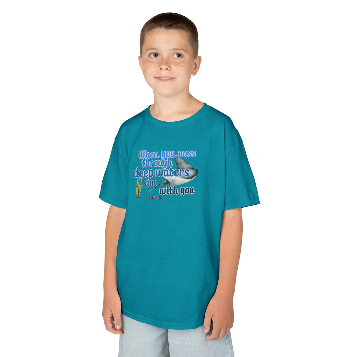 "When you pass through deep waters I am with you" Stingray Bible Verse Shirt Kid's Shirt