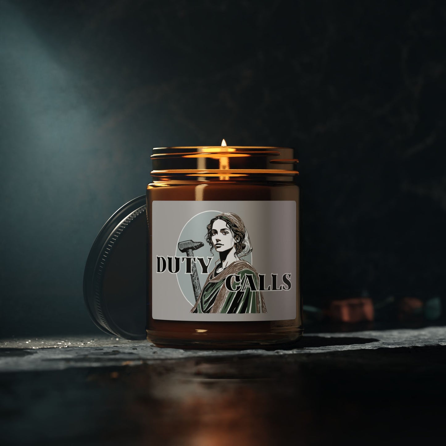 Biblical Portrait Amber Soy Candle — "Duty Calls" Scented Jar (Multi-Size)