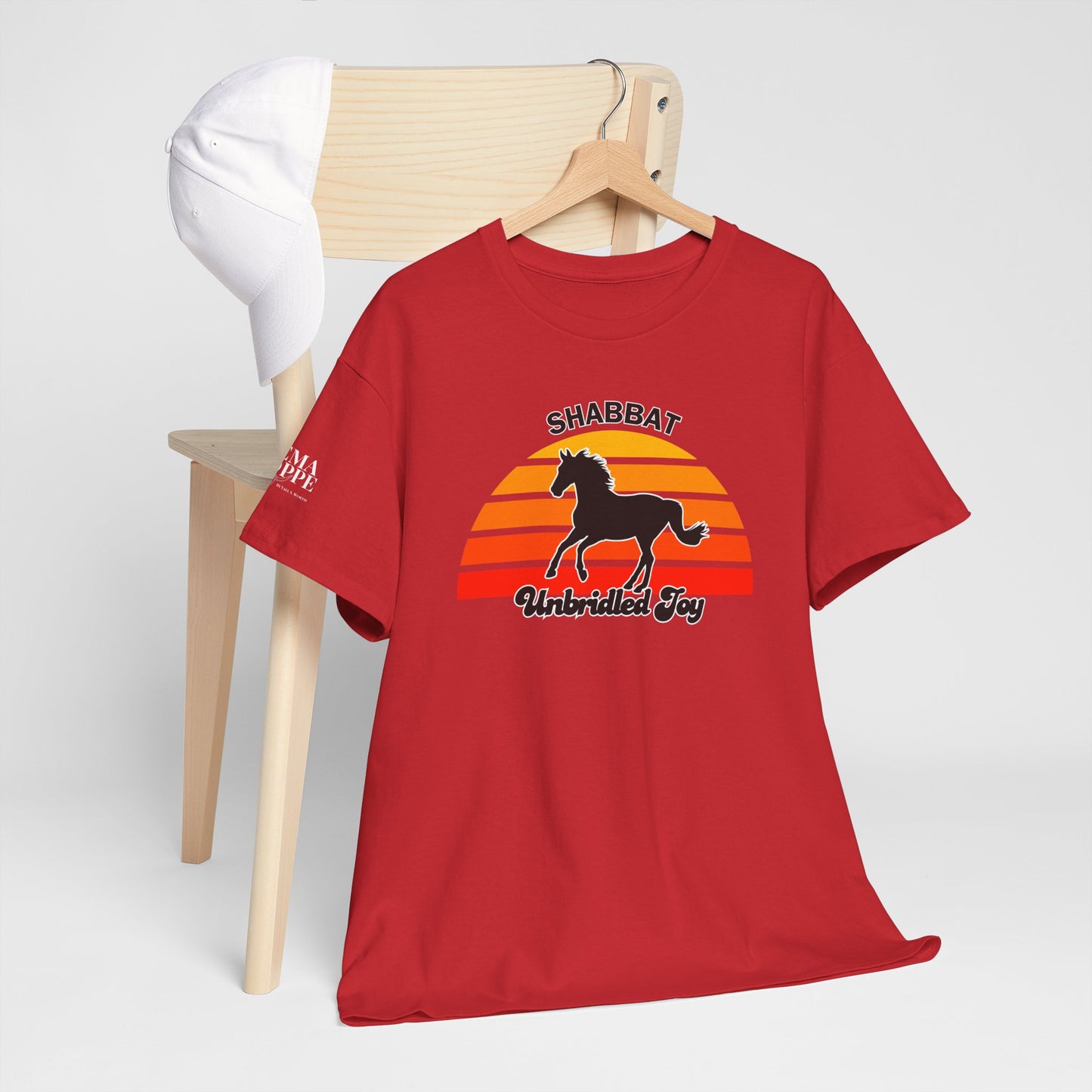 Shabbat Unbridled Joy Tee — Retro Horse Sabbath Sunset T‑Shirt
