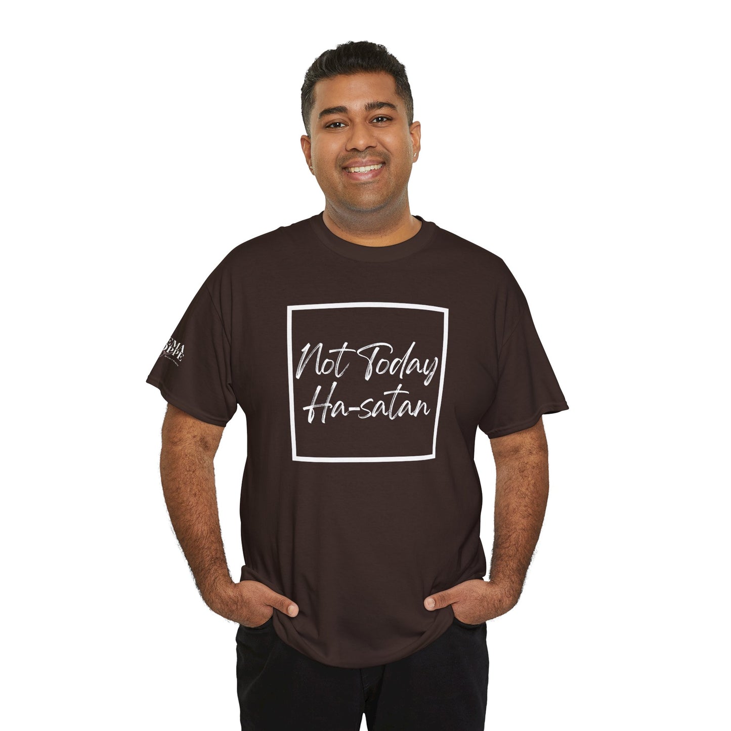 "Not Today Ha-satan" Cotton Tee Minimal Script Graphic Tee