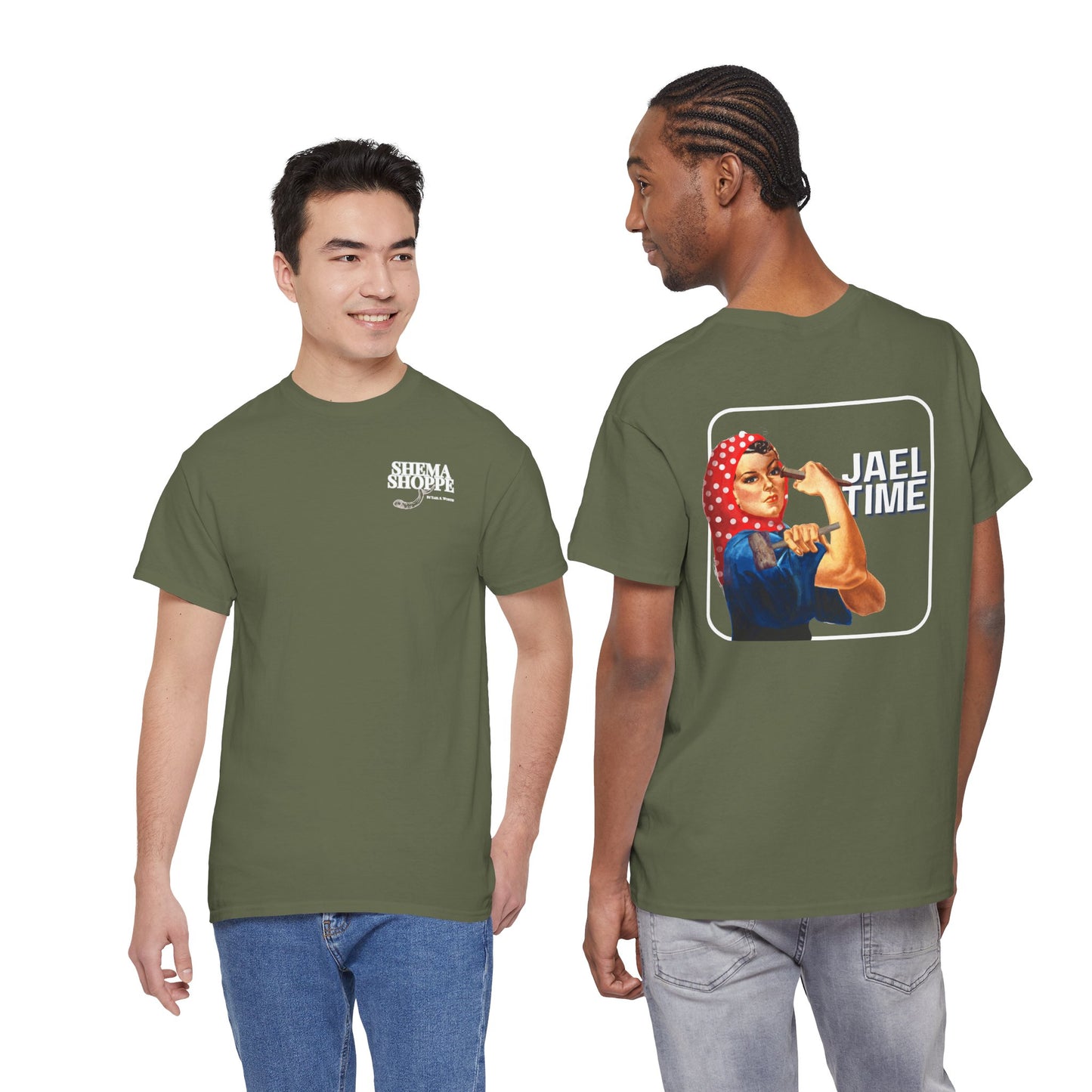 'Jael Time' Humorous Bible Story T-Shirt with Tent Peg and Hammer Design Cotton Tee