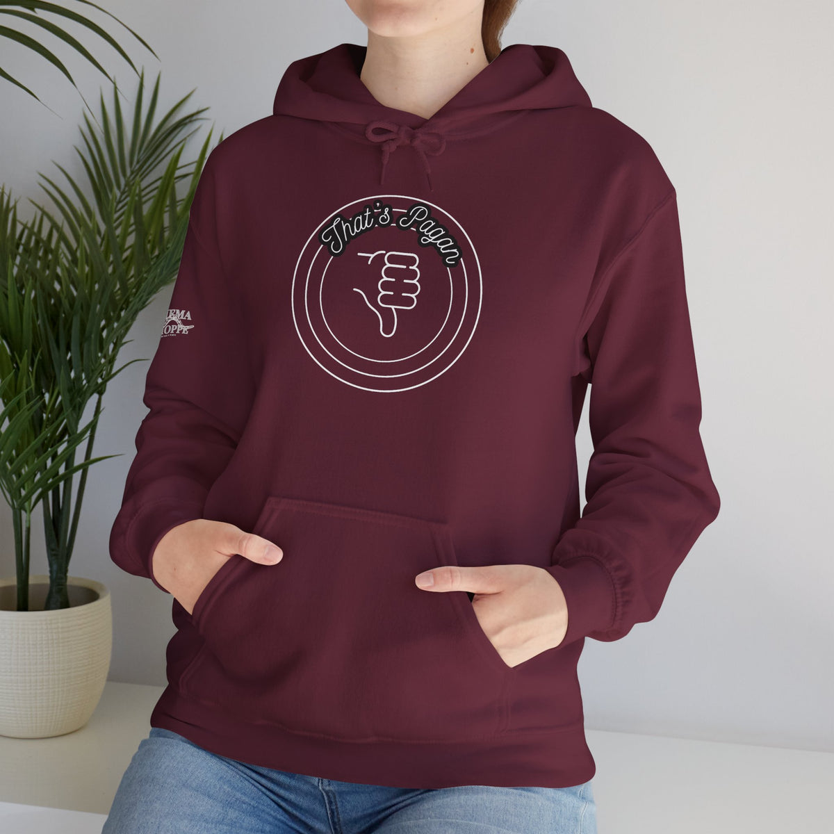 Thar's Pagan Thumbs Down Circle Hoodie — Retro Grunge Anti-Approval Graphic Sweatshirt