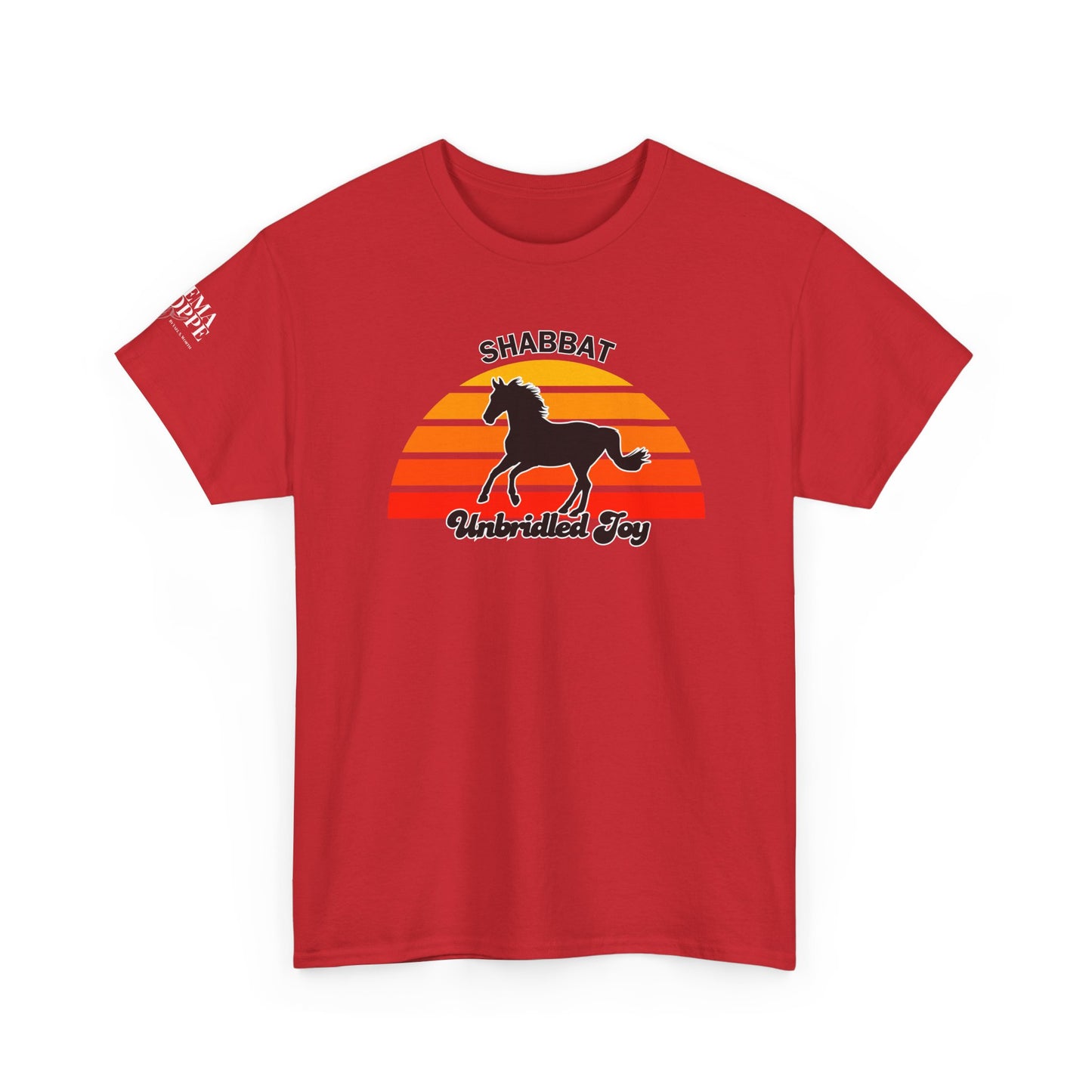 Shabbat Unbridled Joy Tee — Retro Horse Sabbath Sunset T‑Shirt