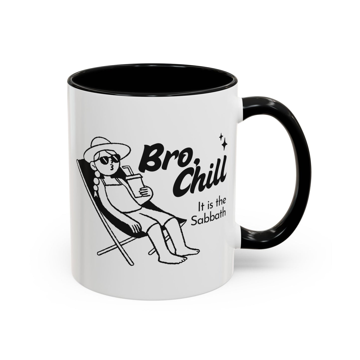 Bro, Chill Shabbat Themed Accent Coffee Mug, Relaxation Gift, Coffee Lover Gift, Cute Mug for Friends, Fun Coffee Cup