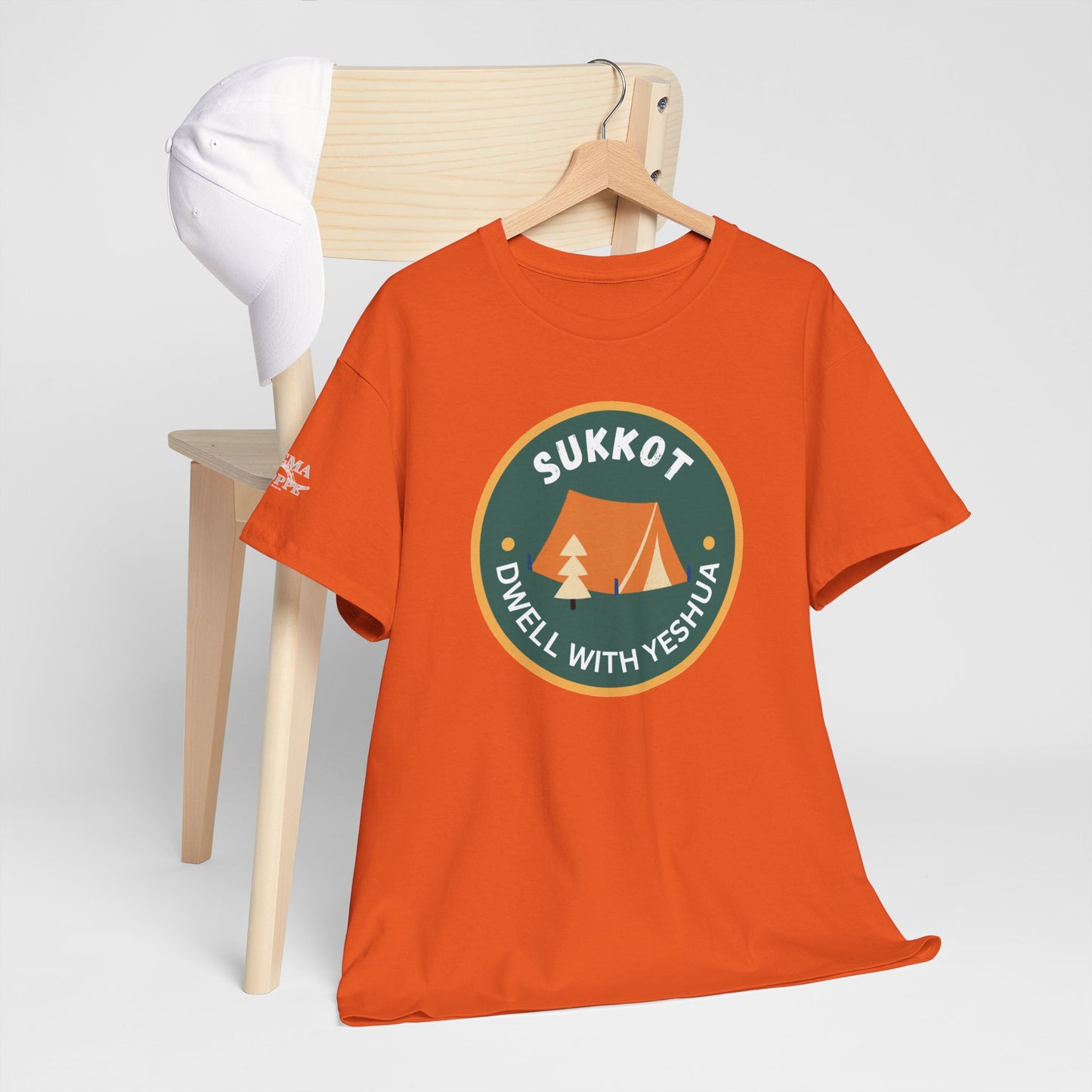 Sukkot Camping Tee — “Dwell With Yeshua” Biblical Feast T‑Shirt