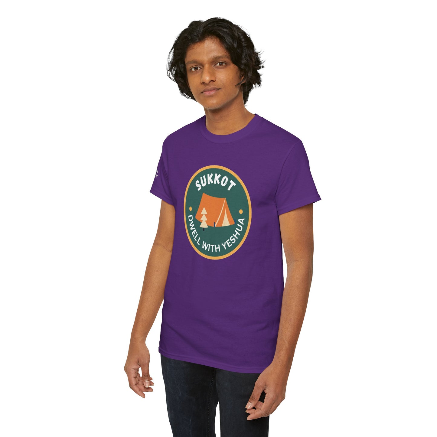 Sukkot Camping Tee — “Dwell With Yeshua” Biblical Feast T‑Shirt