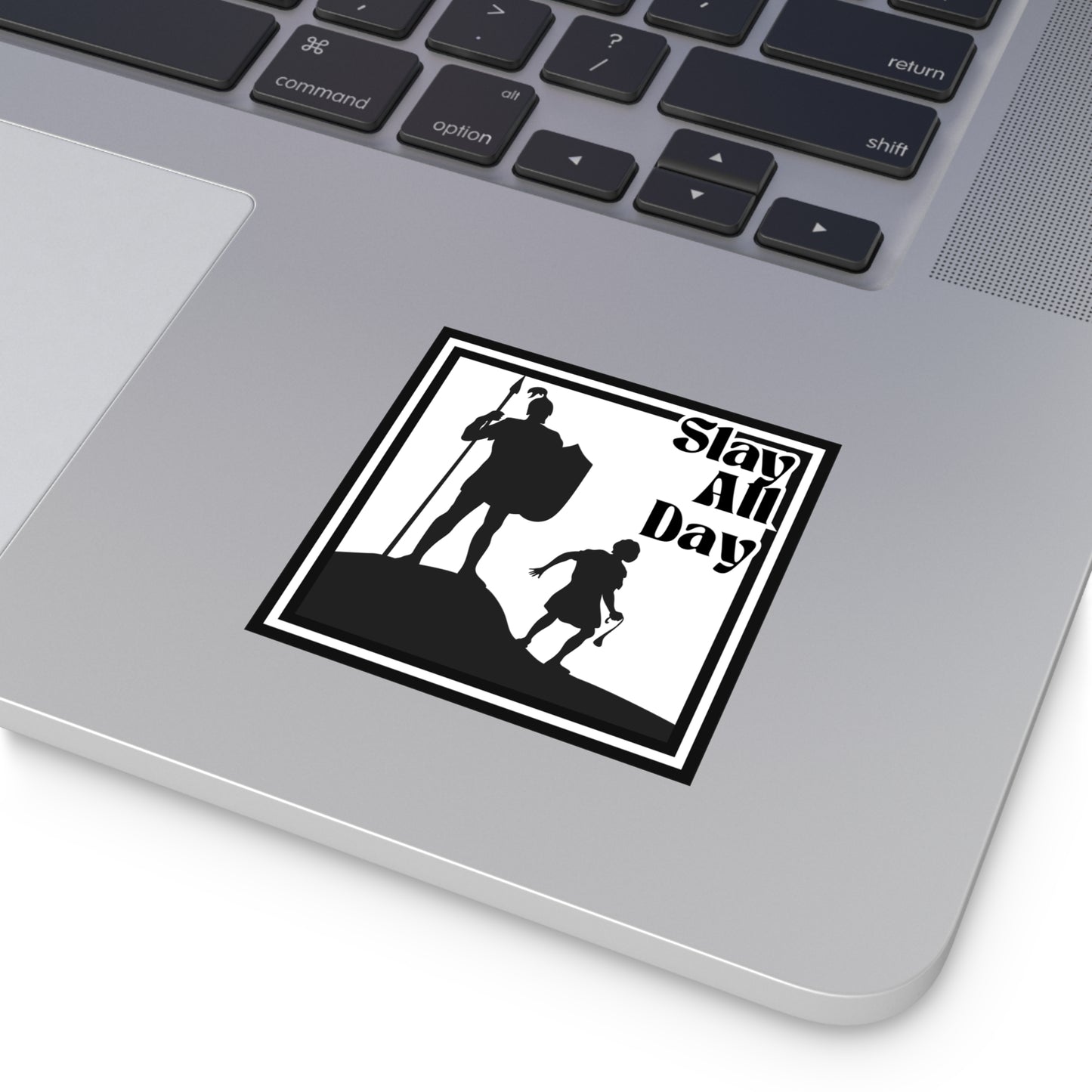 Indoor Outdoor Square Stickers - Slay All Day - Motivational Decor, Warrior, David and Goliath, Gen Z, Gen A, Bible,  Faith