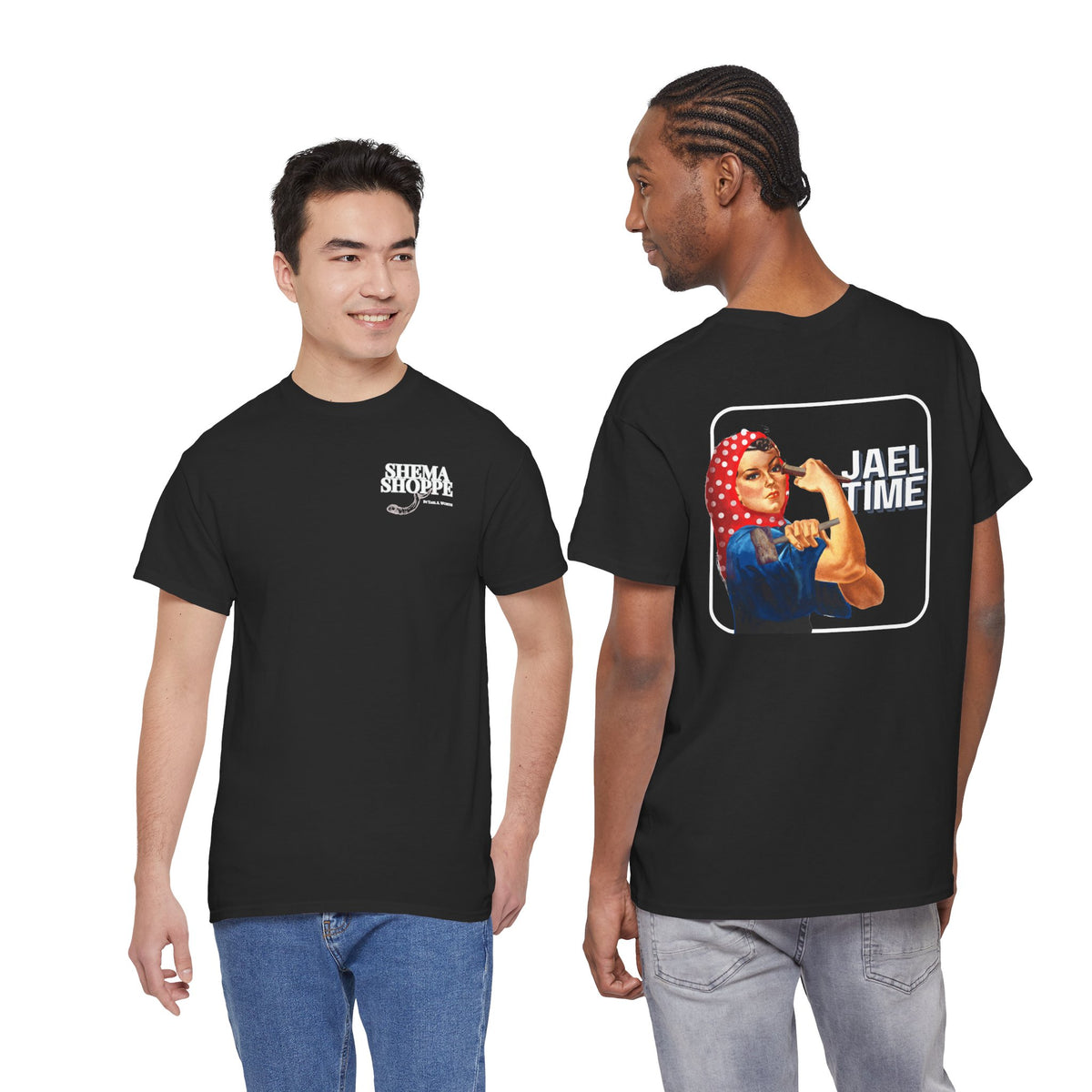 'Jael Time' Humorous Bible Story T-Shirt with Tent Peg and Hammer Design Cotton Tee