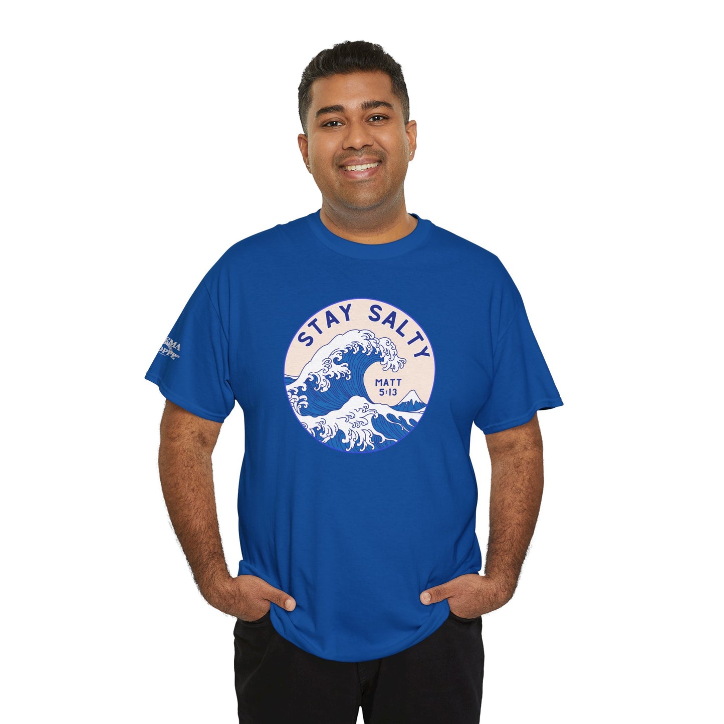 Stay Salty Surf T-Shirt — Coastal Wave Graphic with Matthew 5:13 (Hokusai-Inspired)