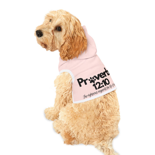 Pet Hoodie- Pink "Proverbs 12:10" Paw Print Bible Verse Dog Hoodie