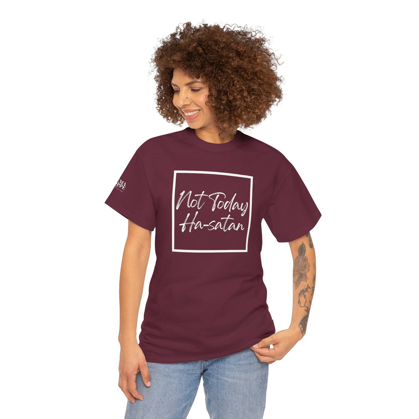"Not Today Ha-satan" Cotton Tee Minimal Script Graphic Tee