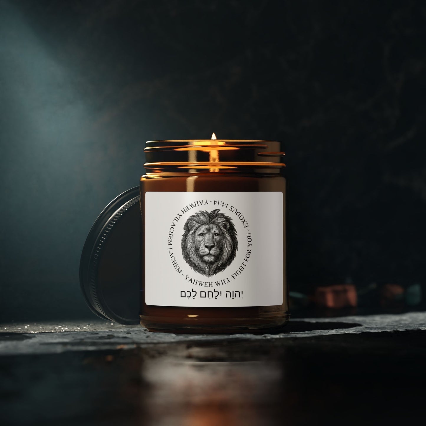 Amber Jar Soy Candle Yahweh Will Fight For You Lion Emblem Scented Candle (Multi-Size, Aromatherapy)