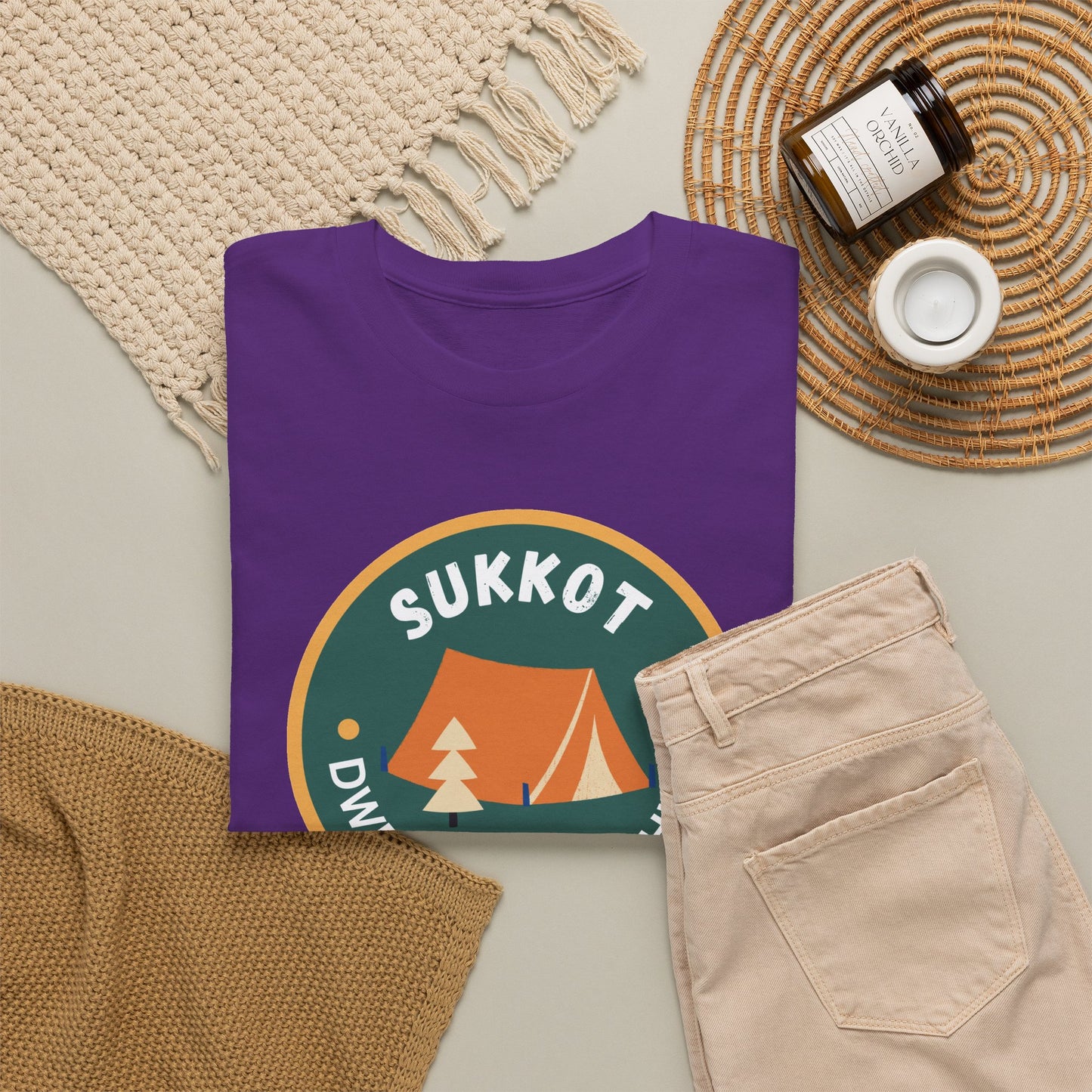 Sukkot Camping Tee — “Dwell With Yeshua” Biblical Feast T‑Shirt