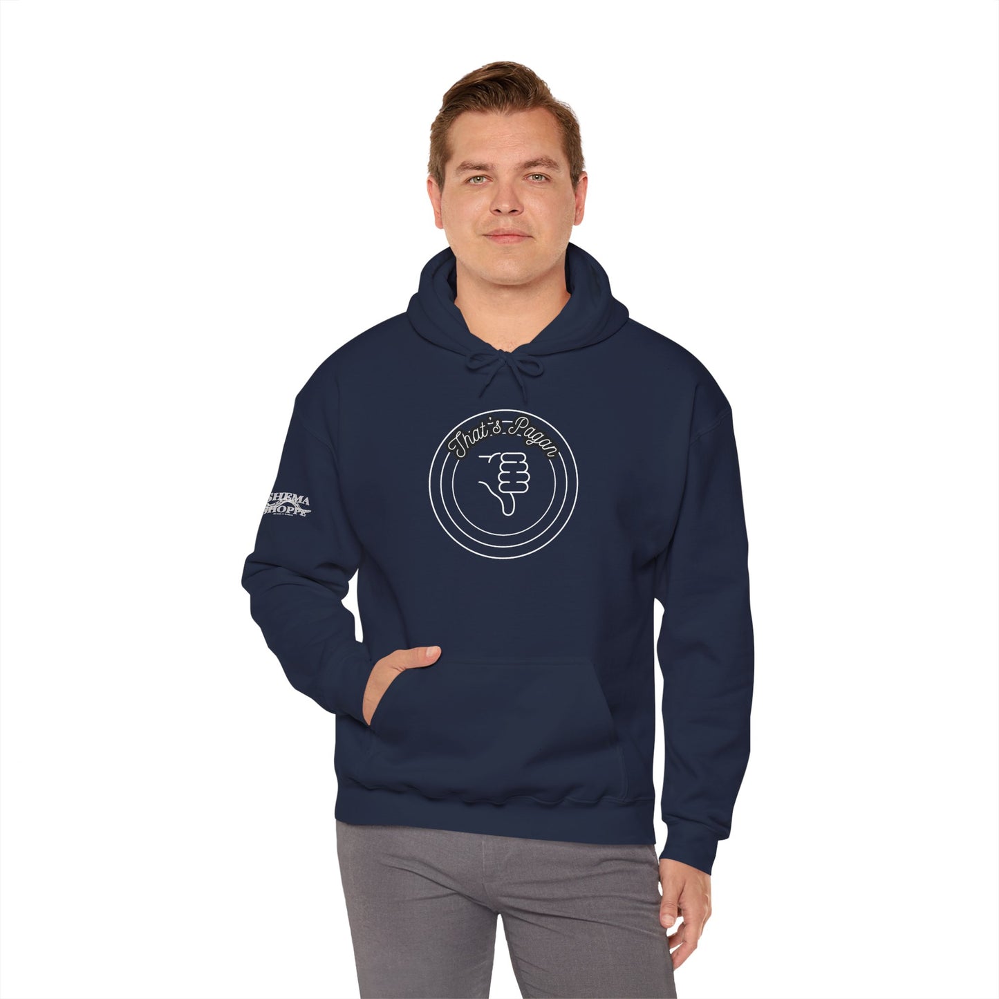 Thar's Pagan Thumbs Down Circle Hoodie — Retro Grunge Anti-Approval Graphic Sweatshirt