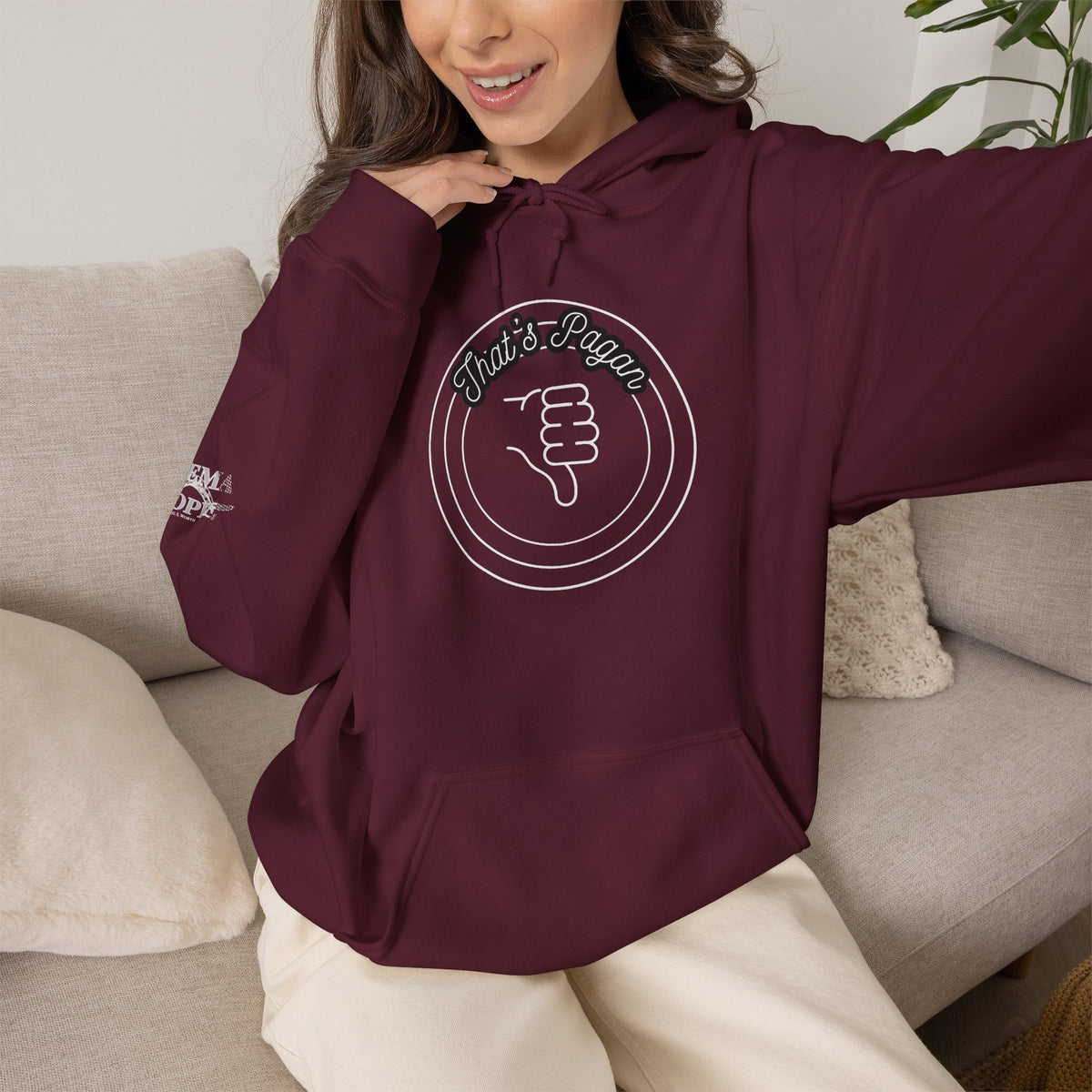 Thar's Pagan Thumbs Down Circle Hoodie — Retro Grunge Anti-Approval Graphic Sweatshirt