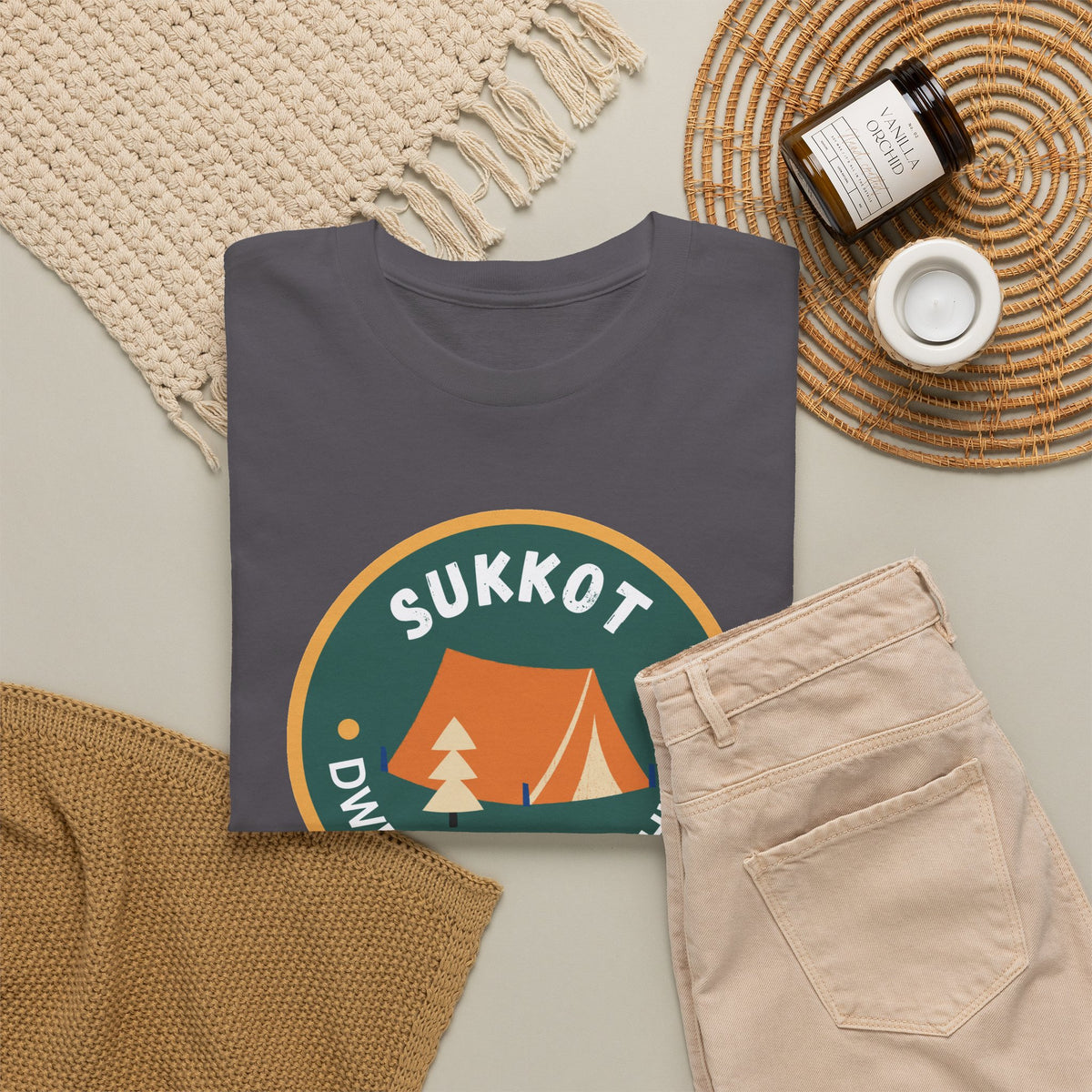 Sukkot Camping Tee — “Dwell With Yeshua” Biblical Feast T‑Shirt