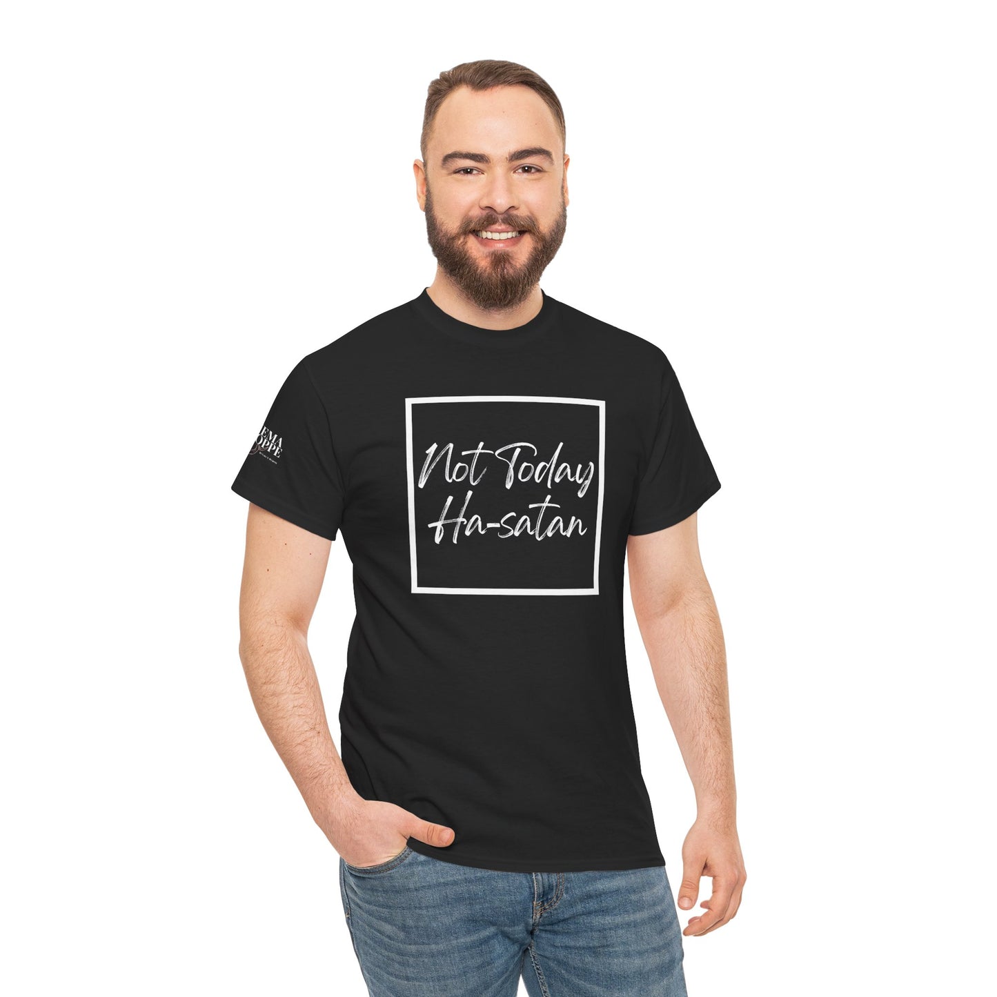 "Not Today Ha-satan" Cotton Tee Minimal Script Graphic Tee