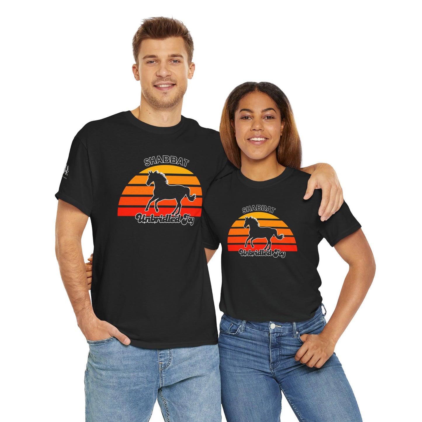 Shabbat Unbridled Joy Tee — Retro Horse Sabbath Sunset T‑Shirt