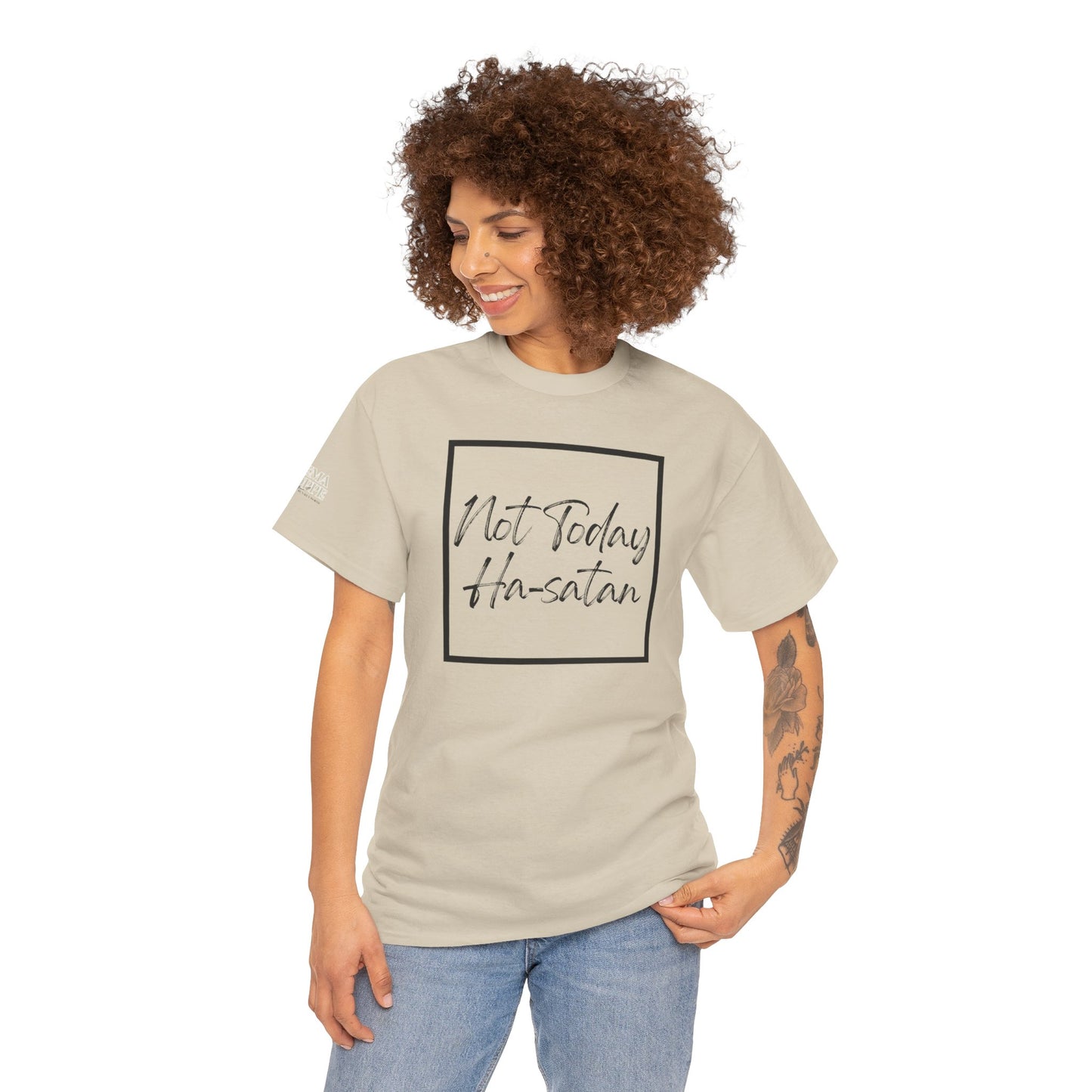 "Not Today Ha-satan" Cotton Tee Minimal Script Graphic Tee