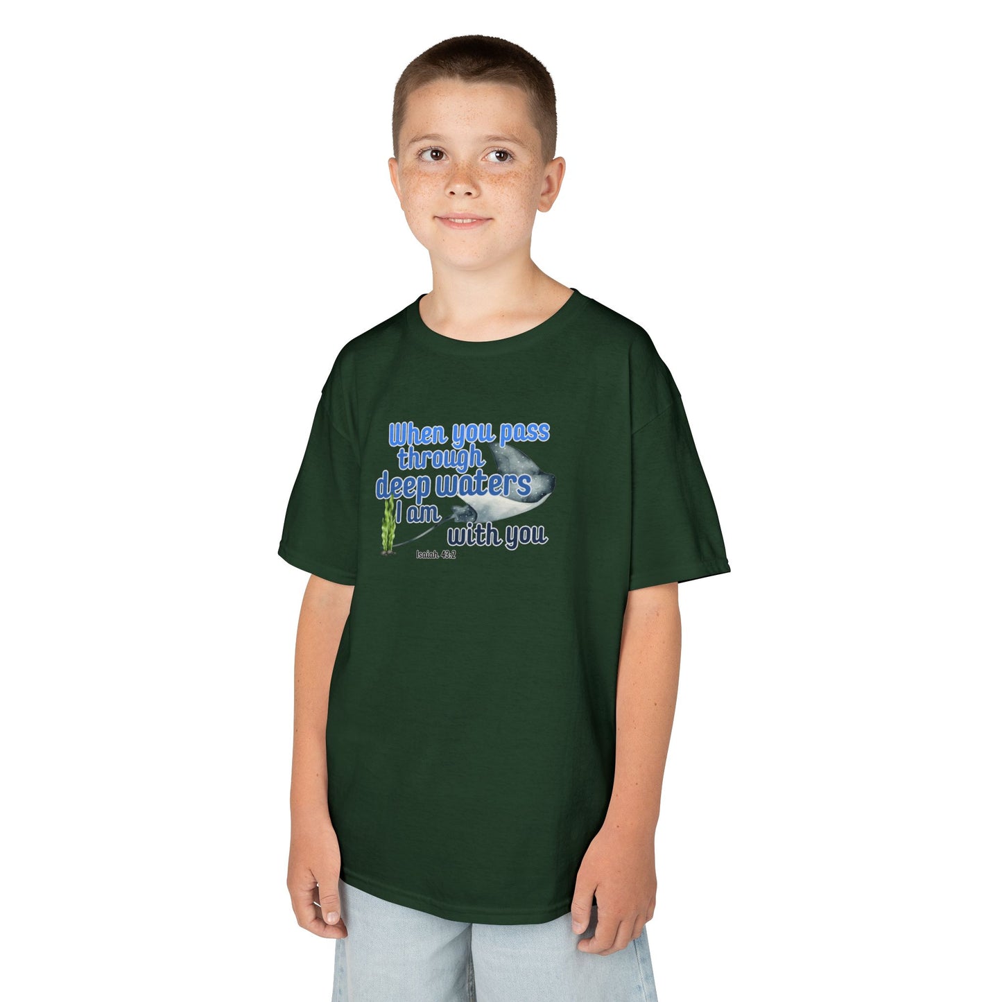 "When you pass through deep waters I am with you" Stingray Bible Verse Shirt Kid's Shirt