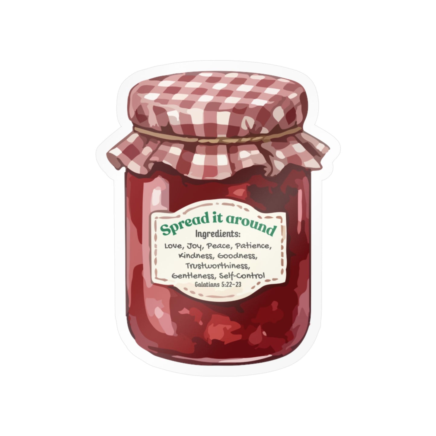 Jam Jar Fruit Of The Spirit Biblical Vinyl Sticker – “Spread It Around” Inspirational Kiss-Cut Decal