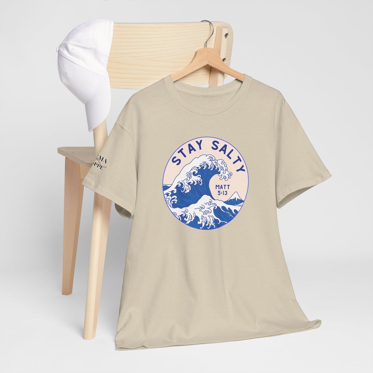Stay Salty Surf T-Shirt — Coastal Wave Graphic with Matthew 5:13 (Hokusai-Inspired)