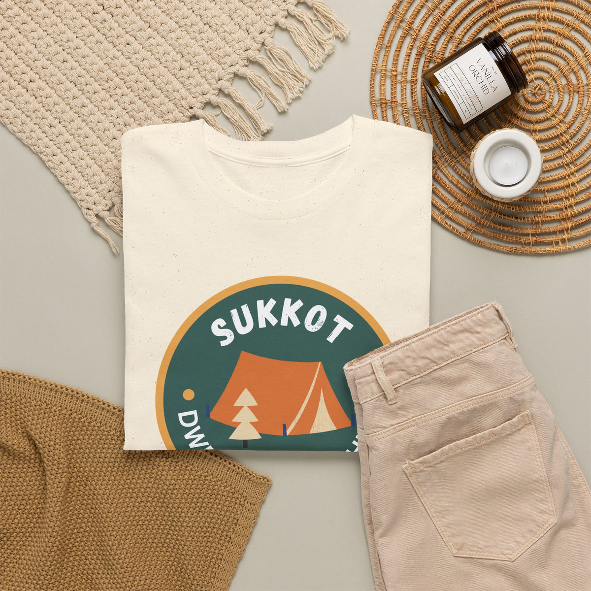 Sukkot Camping Tee — “Dwell With Yeshua” Biblical Feast T‑Shirt