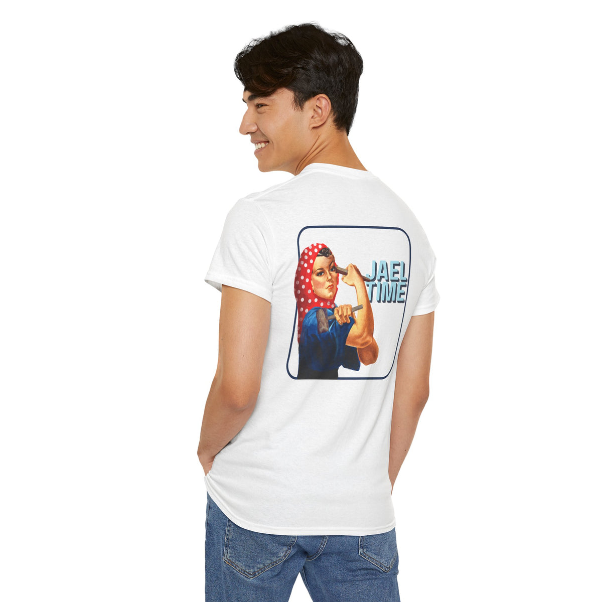 'Jael Time' Humorous Bible Story T-Shirt with Tent Peg and Hammer Design Cotton Tee