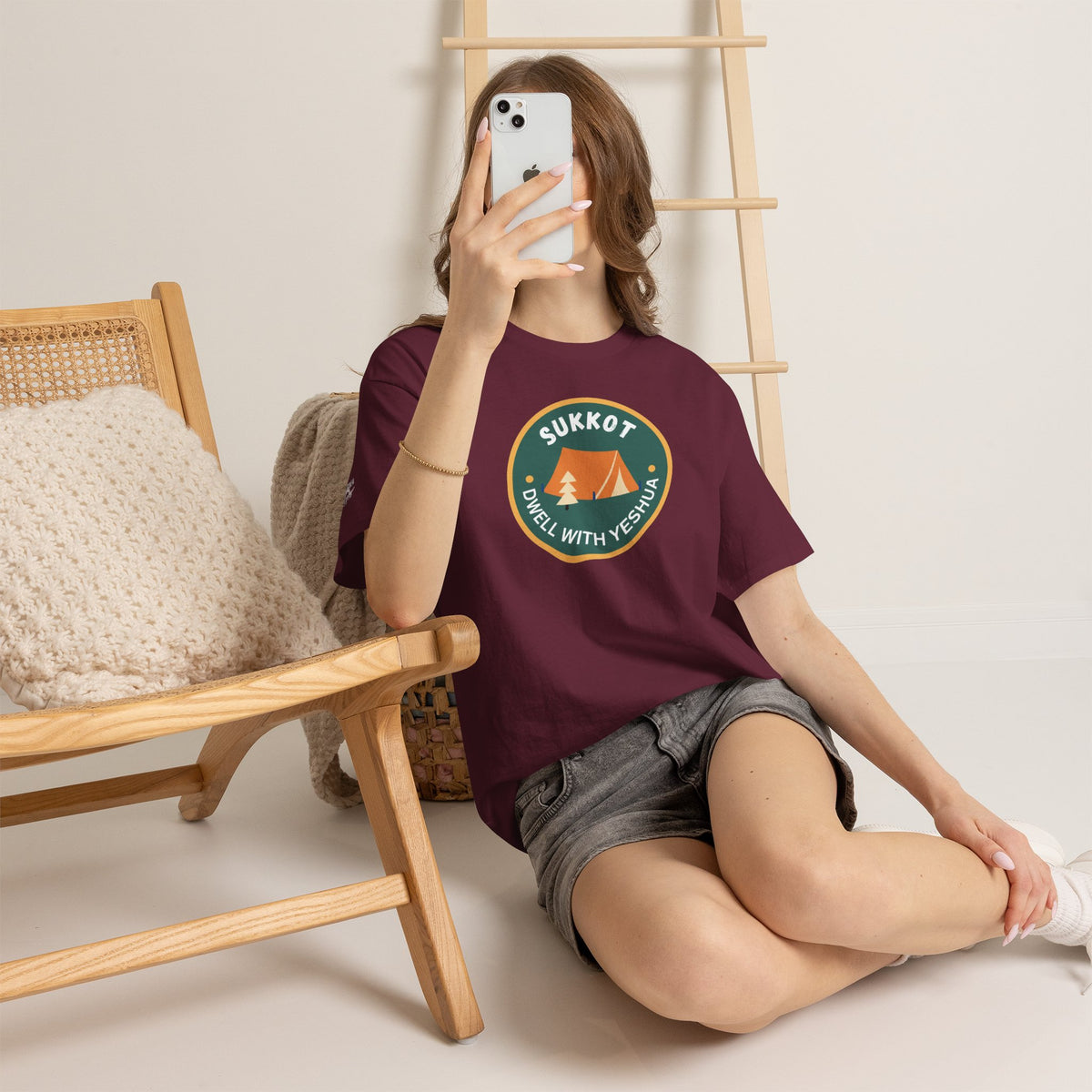 Sukkot Camping Tee — “Dwell With Yeshua” Biblical Feast T‑Shirt