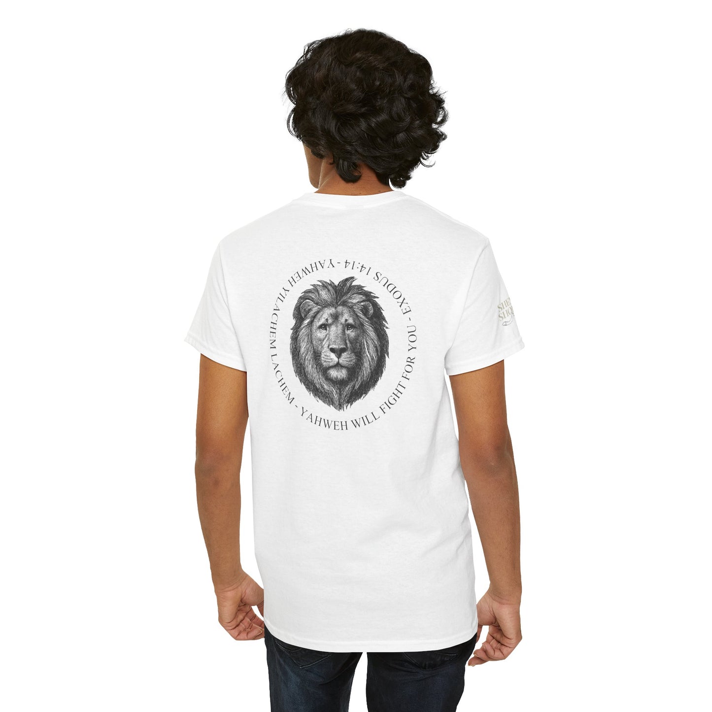 Hebrew Lion Tee — "Yahweh Yilachem Lachem" Inspirational Scripture Shirt Exodus 14:14