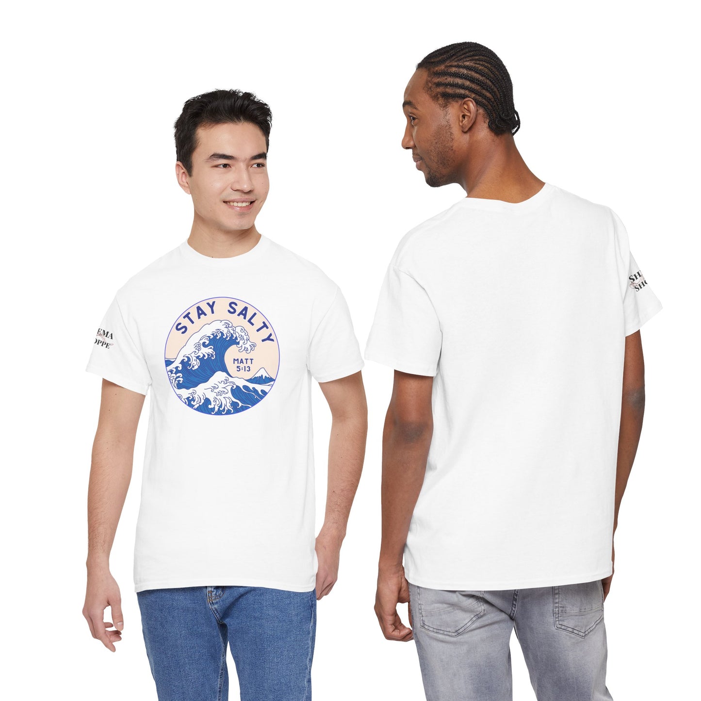 Stay Salty Surf T-Shirt — Coastal Wave Graphic with Matthew 5:13 (Hokusai-Inspired)