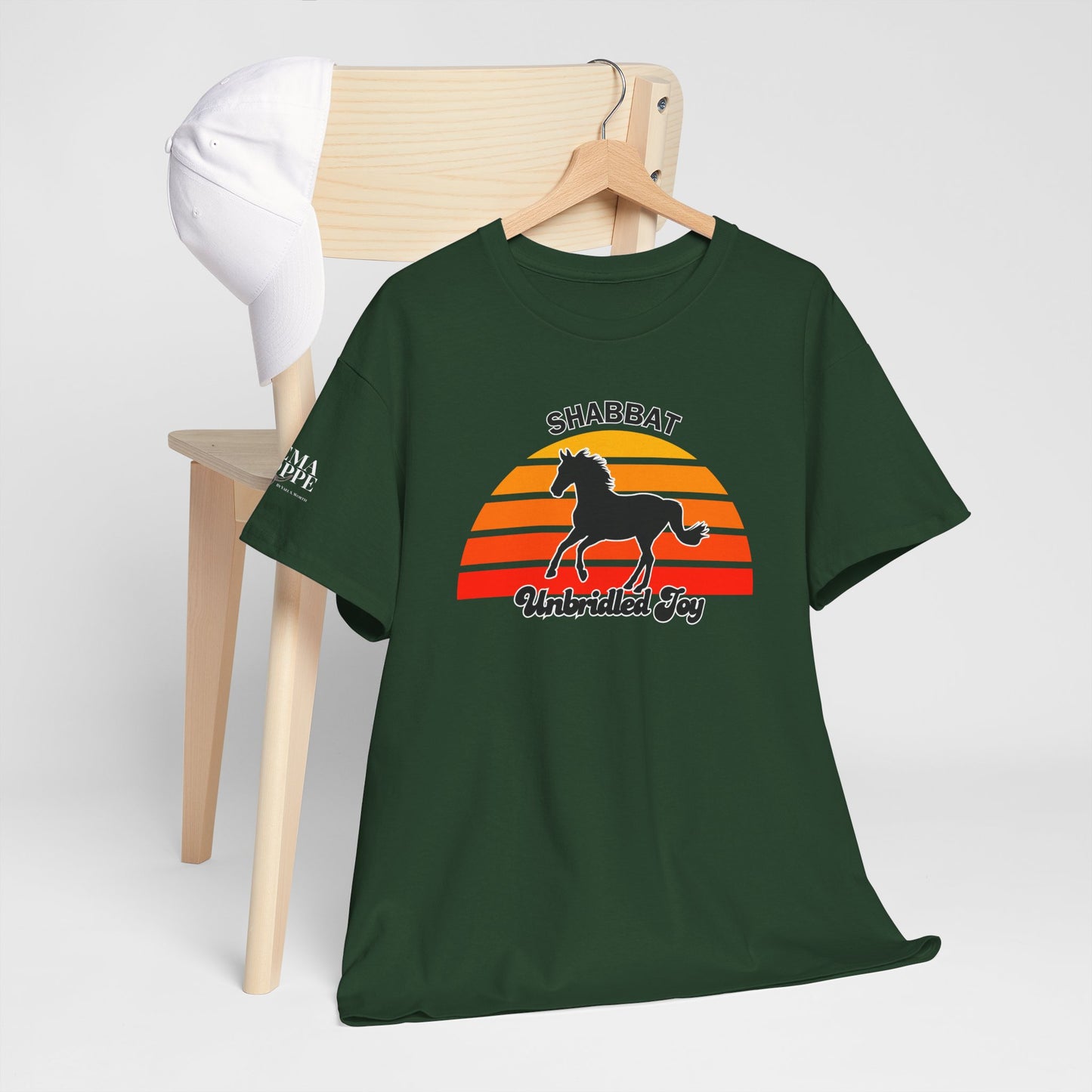 Shabbat Unbridled Joy Tee — Retro Horse Sabbath Sunset T‑Shirt