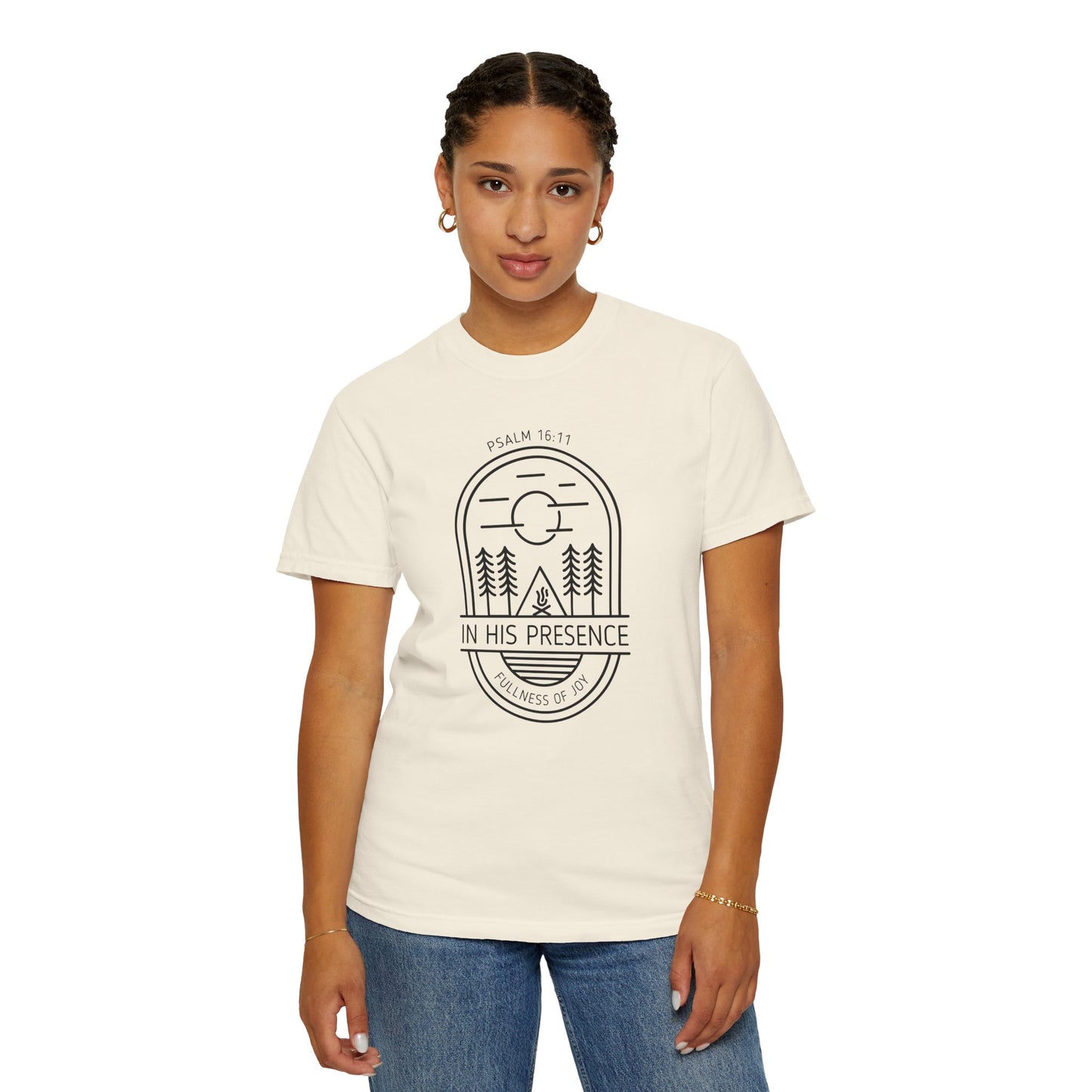 In His Presence T-Shirt — Psalm 16:11 Bible Verse Nature Comfort Colors Cotton Shirt