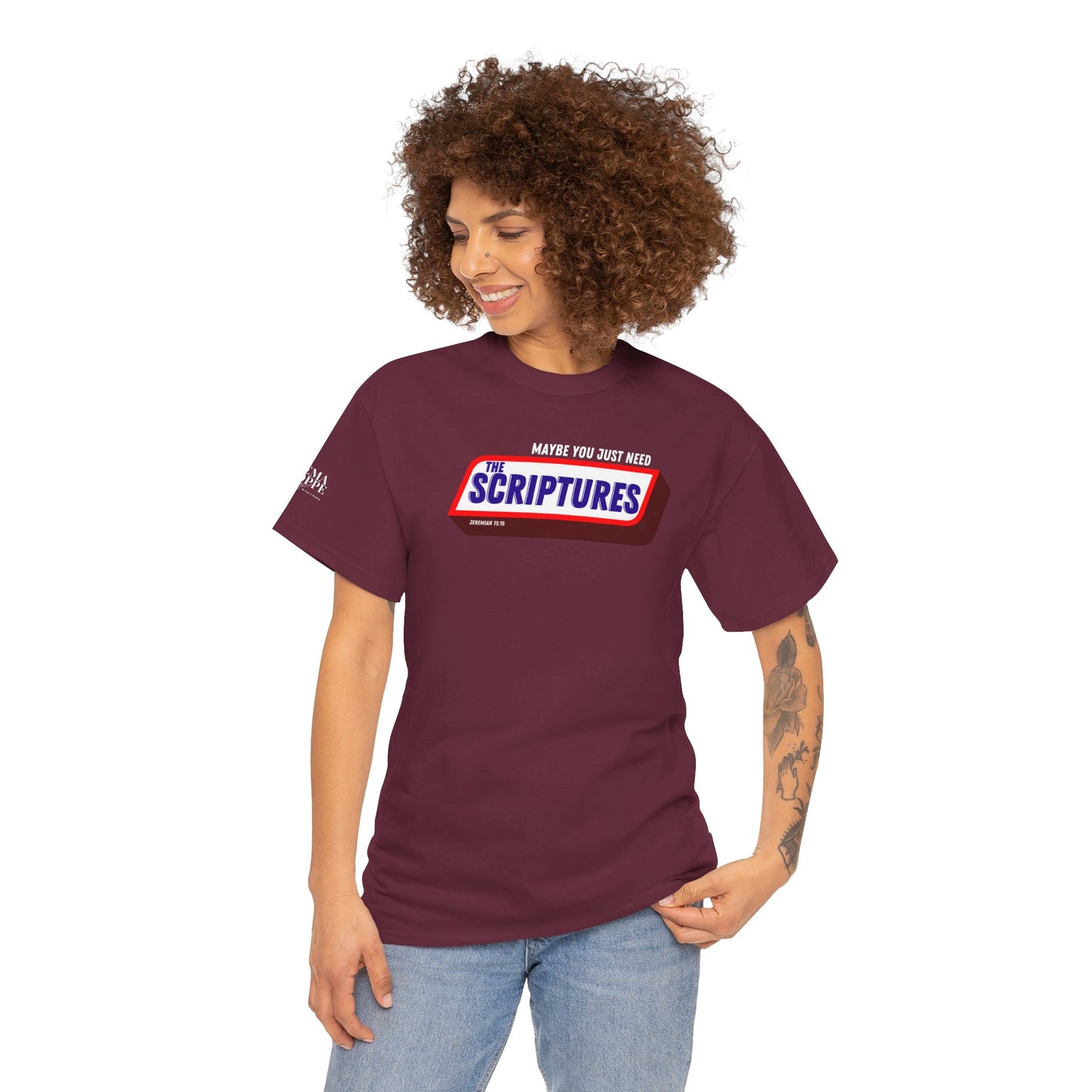 Scriptures Satisfy Heavy Cotton Tee Bible Humor