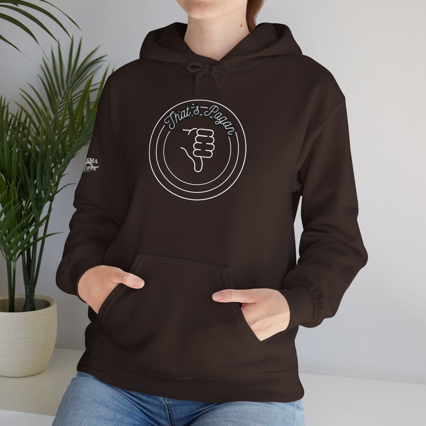 Thar's Pagan Thumbs Down Circle Hoodie — Retro Grunge Anti-Approval Graphic Sweatshirt
