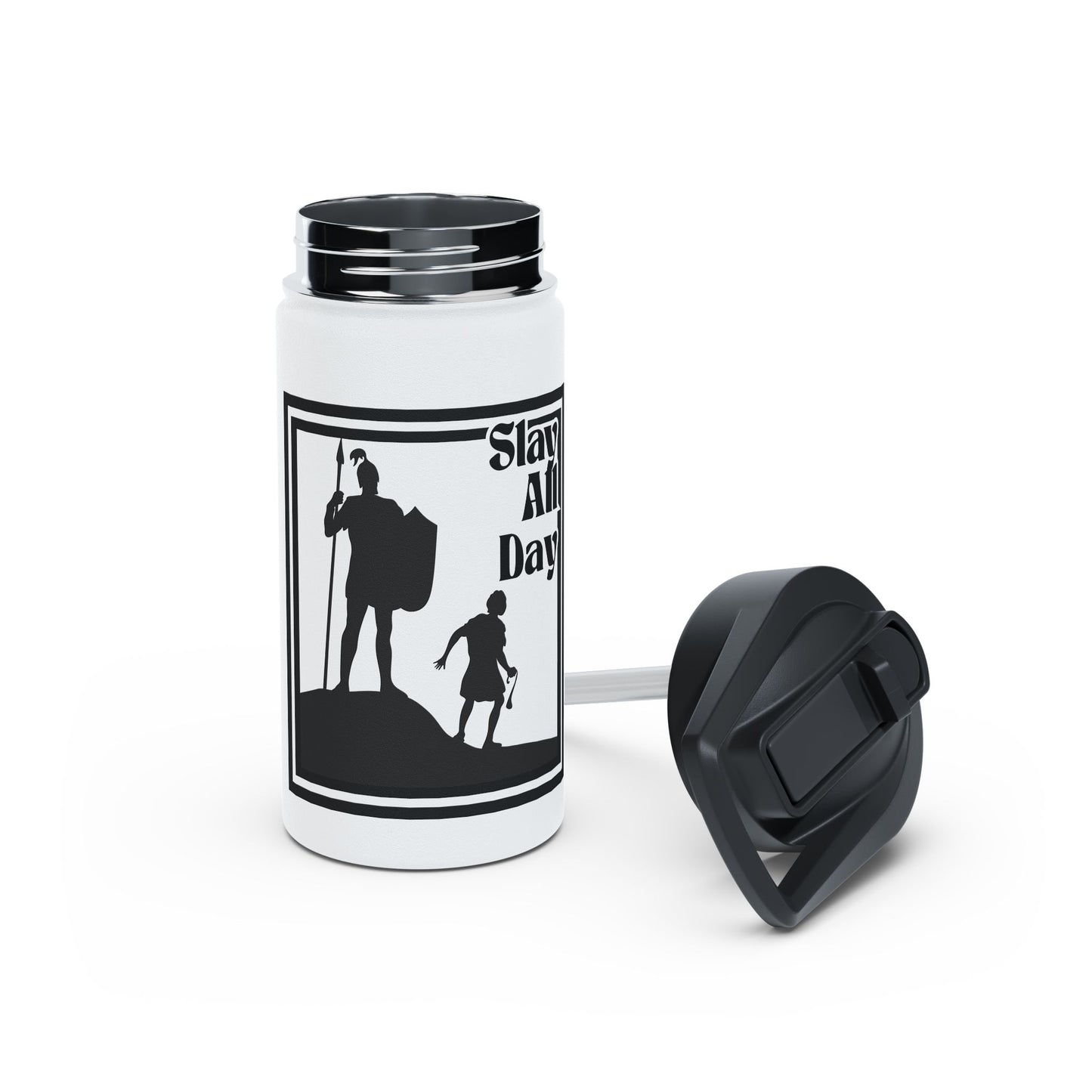 Slay All Day Motivational Stainless Steel Water Bottle - "Slay All Day!" - Fitness, Gym, Outdoor, Hydration, Travel, Bible David and Goliath