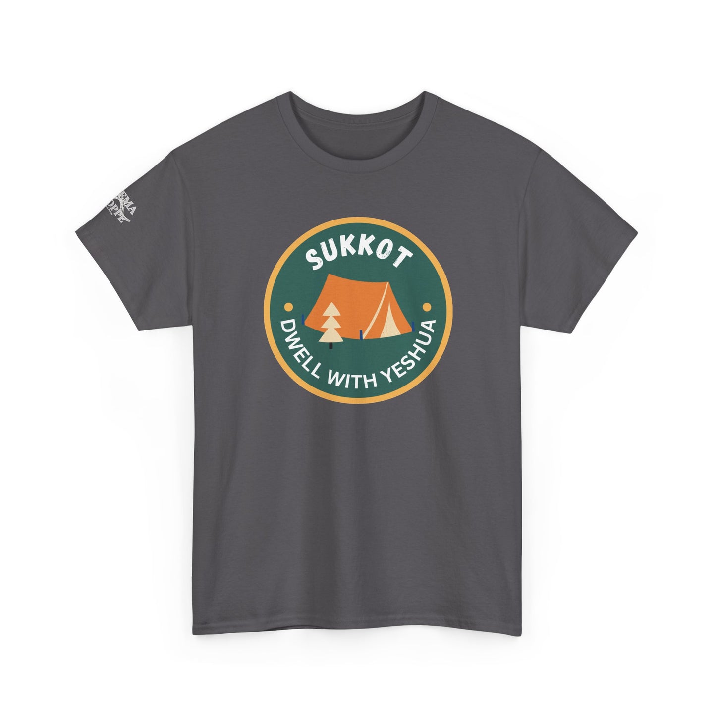 Sukkot Camping Tee — “Dwell With Yeshua” Biblical Feast T‑Shirt