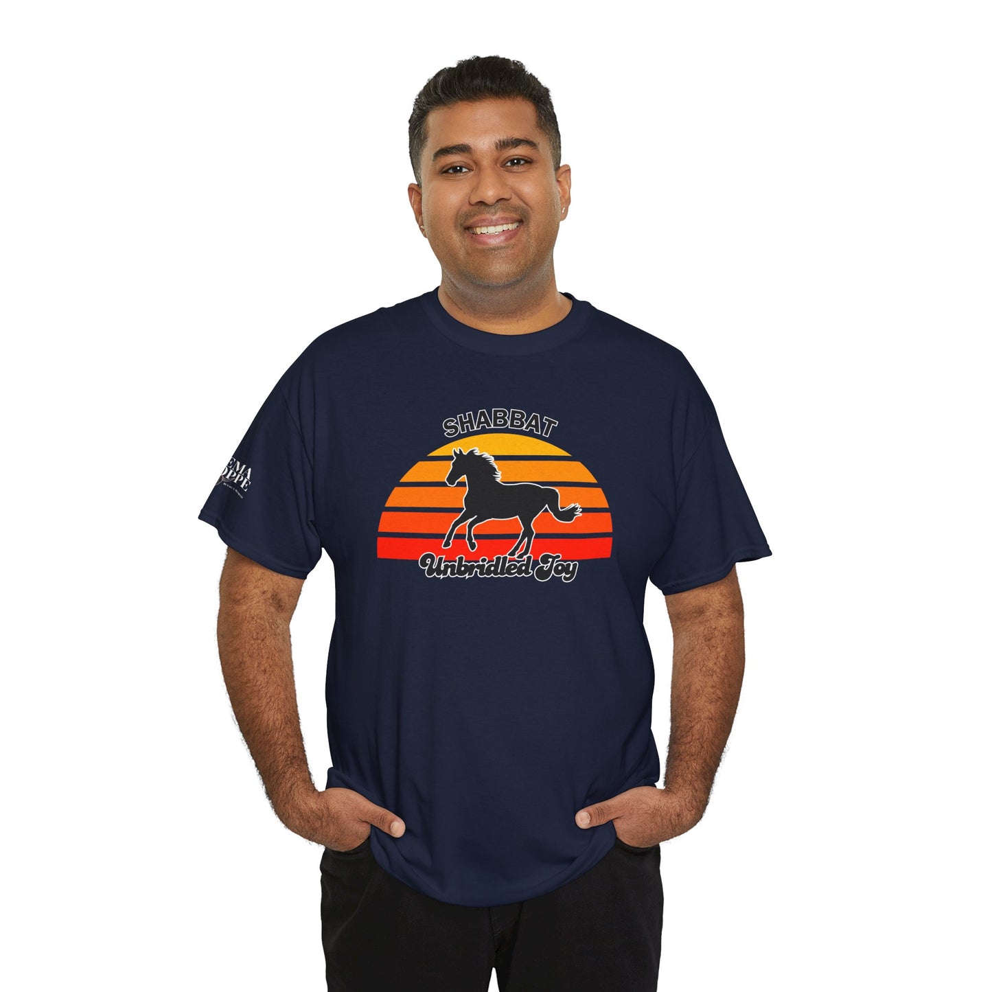 Shabbat Unbridled Joy Tee — Retro Horse Sabbath Sunset T‑Shirt