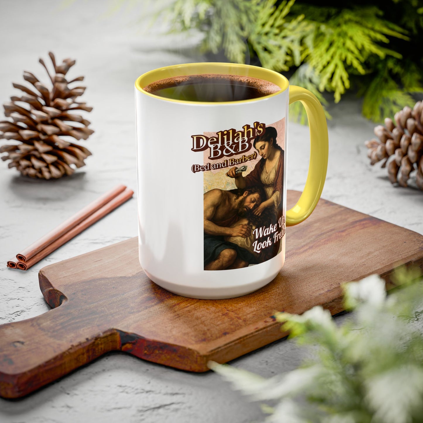 Funny Vintage Sampson Delilah's B&B Coffee Mug Bible Humor
