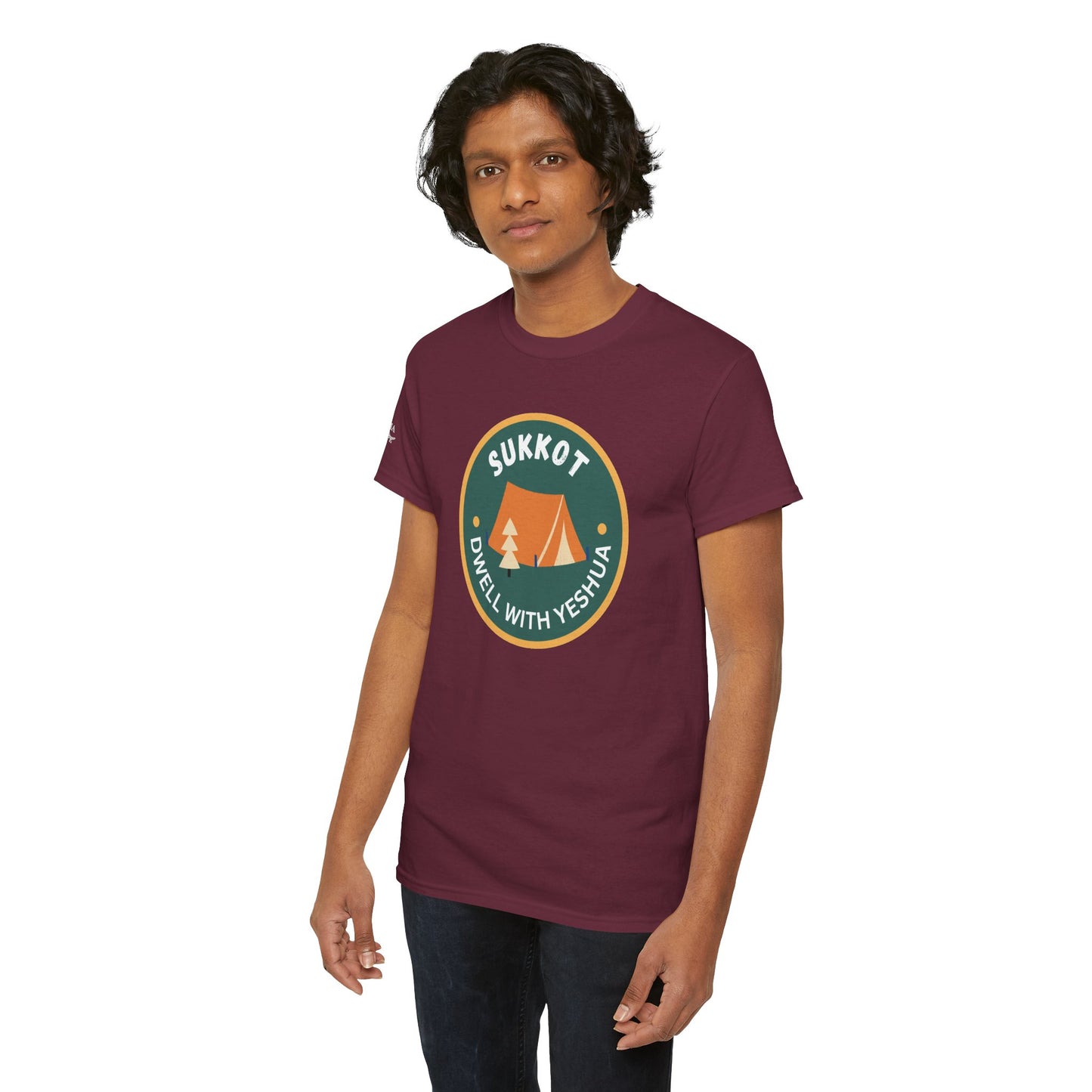 Sukkot Camping Tee — “Dwell With Yeshua” Biblical Feast T‑Shirt