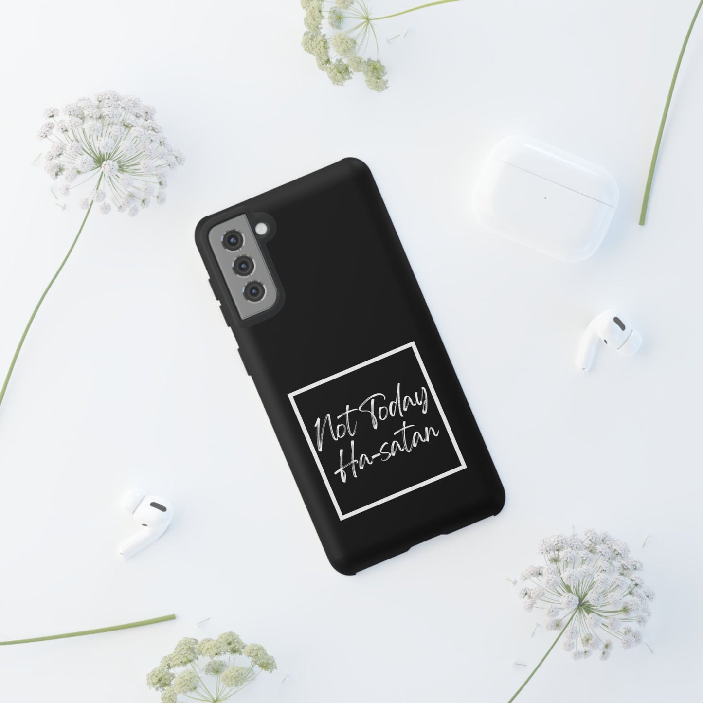 Phone Case- “Not Today Ha-satan” Black Tough Protective Cover Hebrew Humor