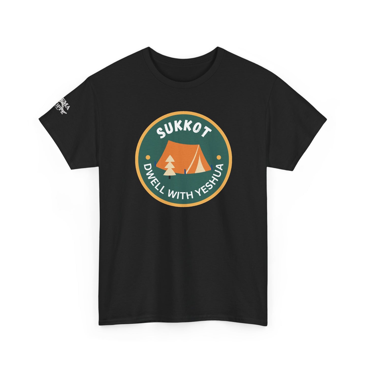 Sukkot Camping Tee — “Dwell With Yeshua” Biblical Feast T‑Shirt
