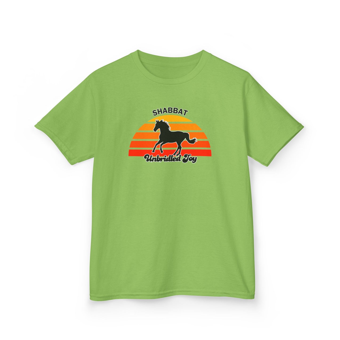 Kids T‑Shirt — 'Shabbat Unbridled Joy' Horse Sunset Graphic