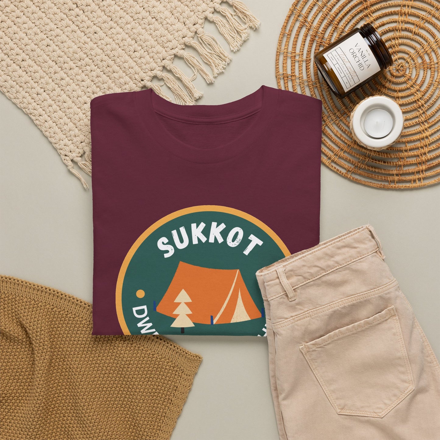 Sukkot Camping Tee — “Dwell With Yeshua” Biblical Feast T‑Shirt