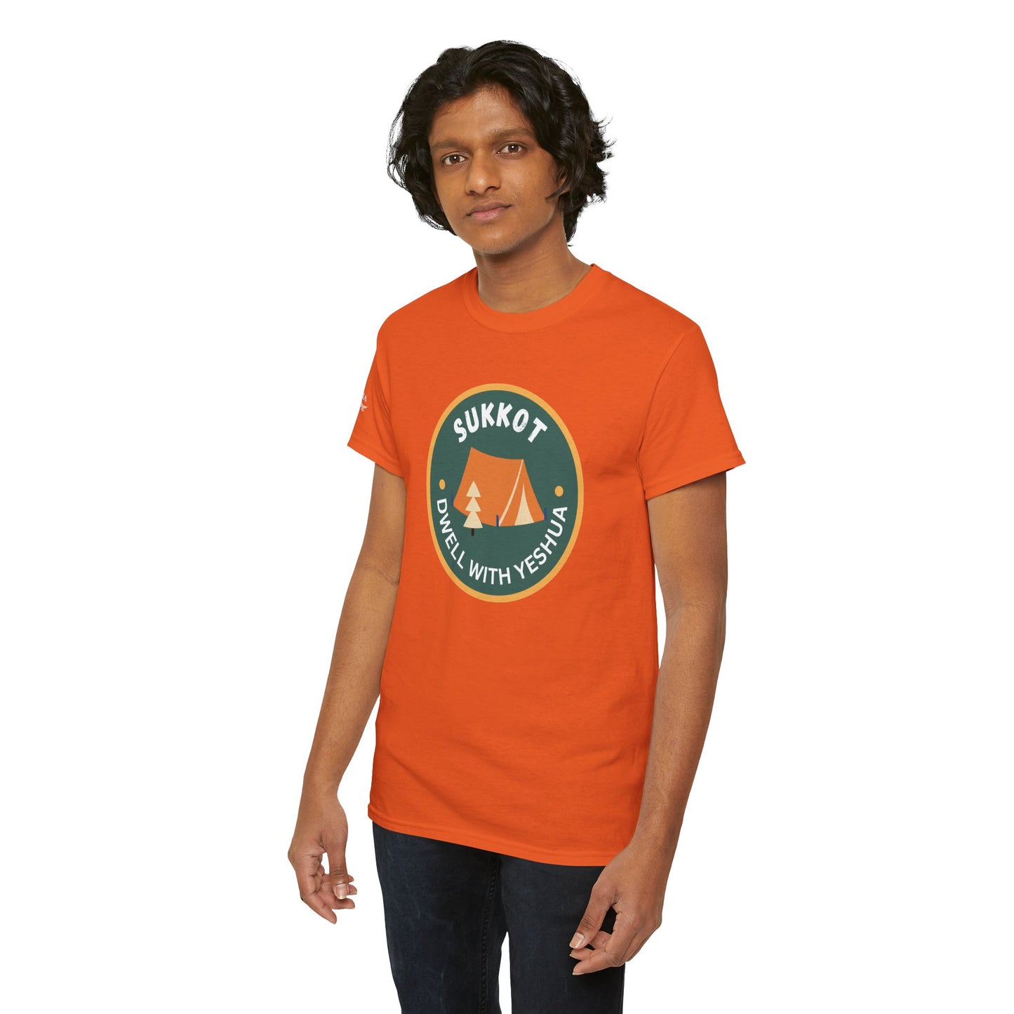 Sukkot Camping Tee — “Dwell With Yeshua” Biblical Feast T‑Shirt