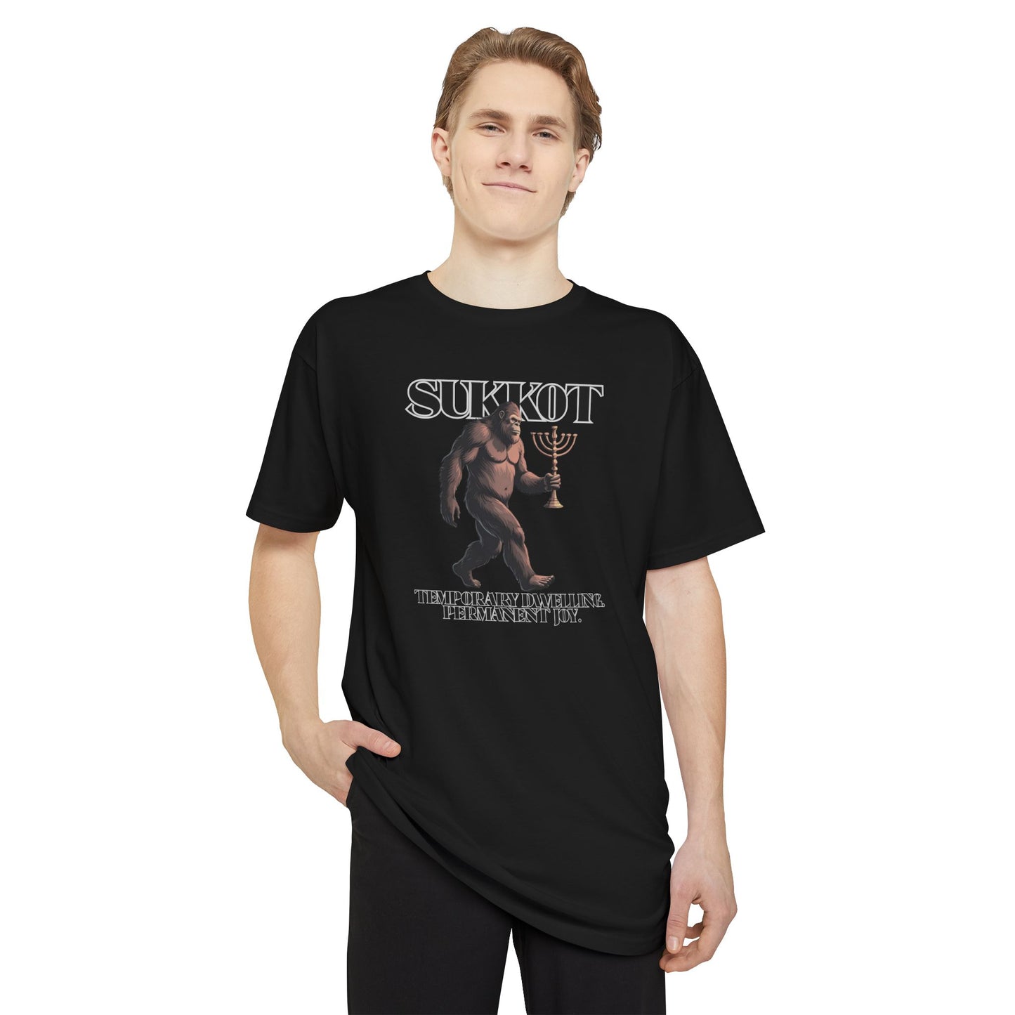 Bigfoot Sukkot Urban Tee, Long Body T-Shirt, Unisex Graphic Tee, Biblical Fall Feast Tall Size
