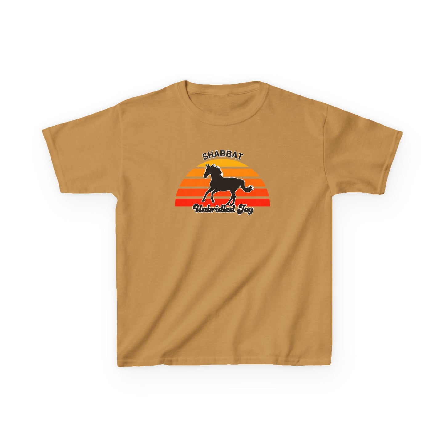 Kids T‑Shirt — 'Shabbat Unbridled Joy' Horse Sunset Graphic